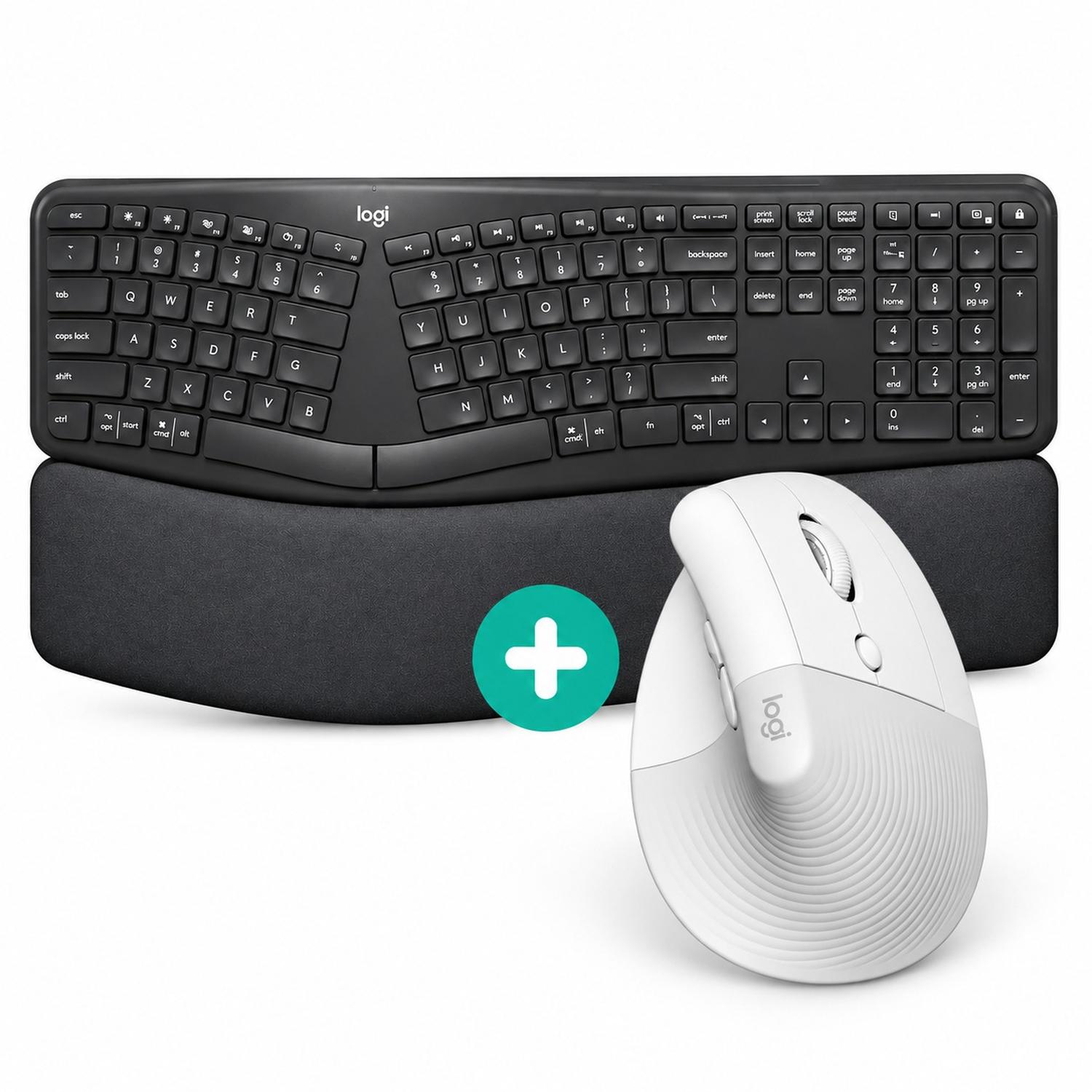 COMBO LOGITECH TECLADO K860 ERGO WIRELESS + MOUSE ERGONÓMICO LIFT BLANCO - 1