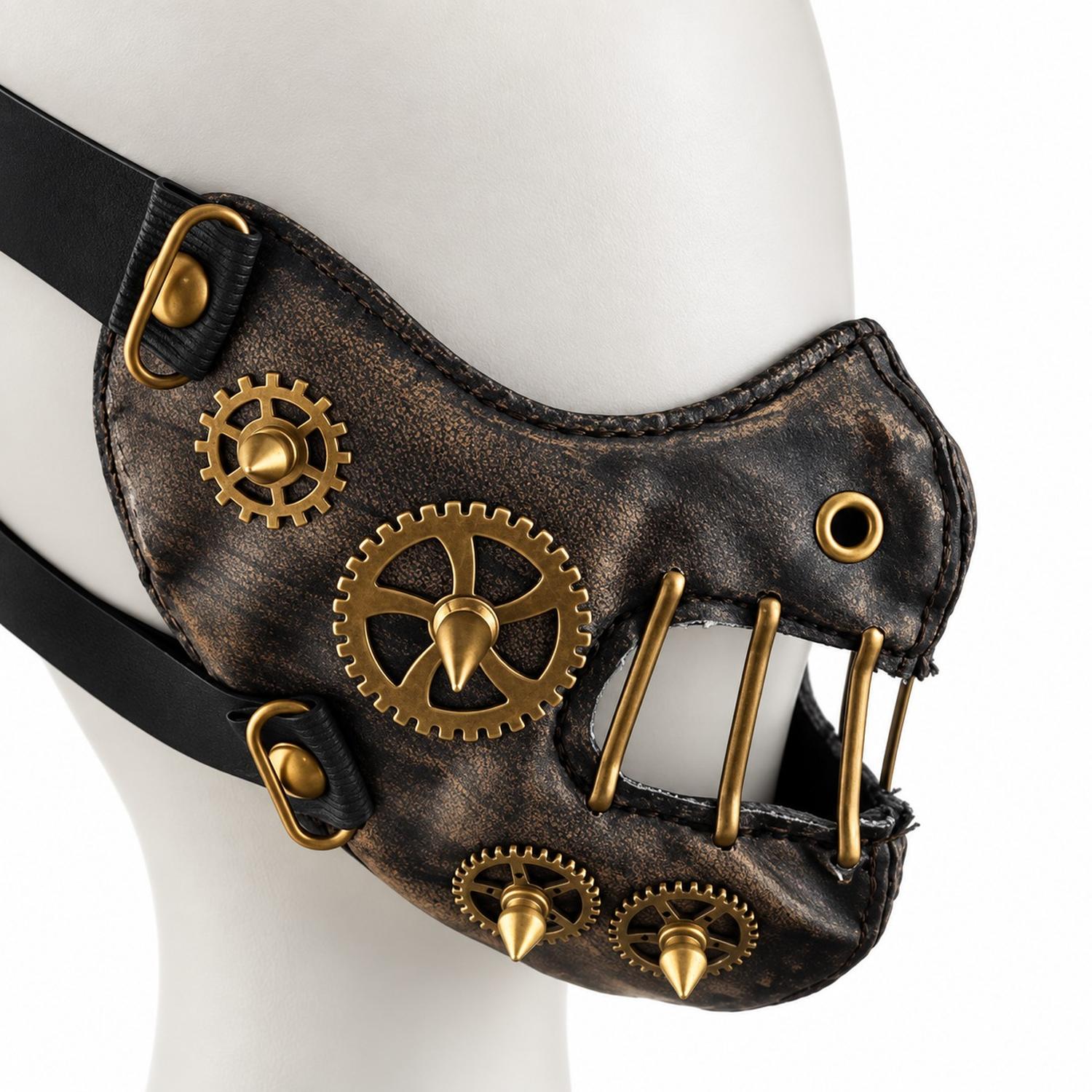 MÁSCARA TAPABOCAS STEAMPUNK DE CUERO PU PARA COSPLAY HALLOWEEN - 3