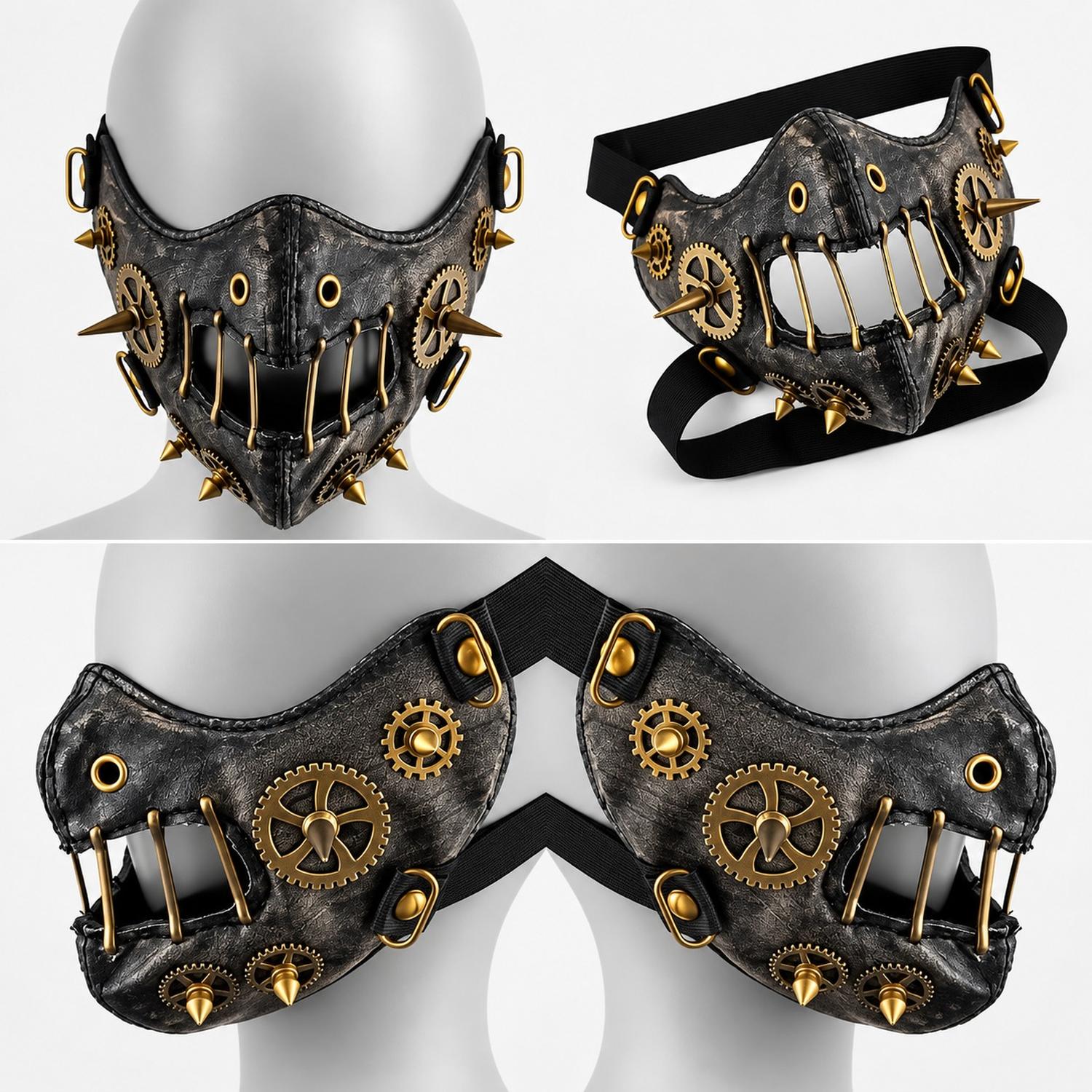 MÁSCARA TAPABOCAS STEAMPUNK DE CUERO PU PARA COSPLAY HALLOWEEN - 6