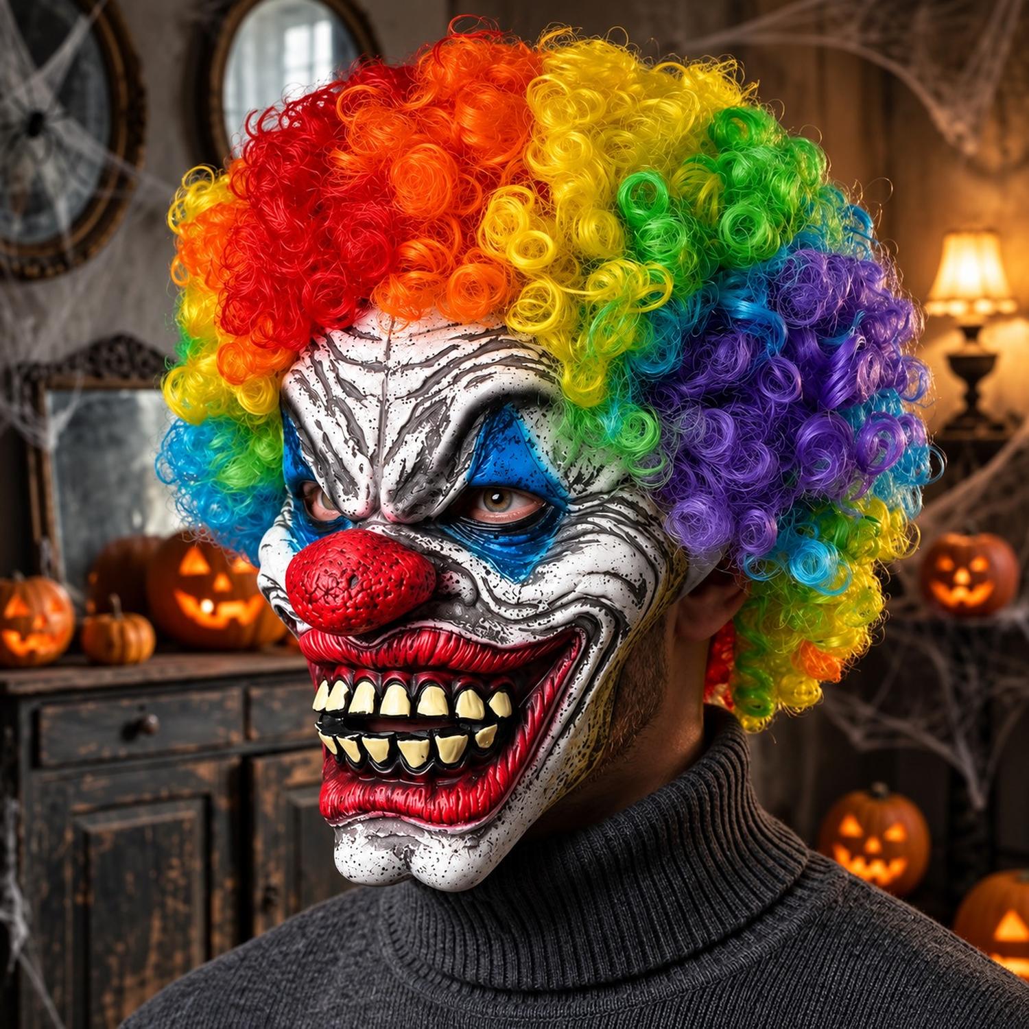 MÁSCARA LÁTEX PAYASO CON CABELLO ARCOIRIS PARA NIÑOS HALLOWEEN - 6