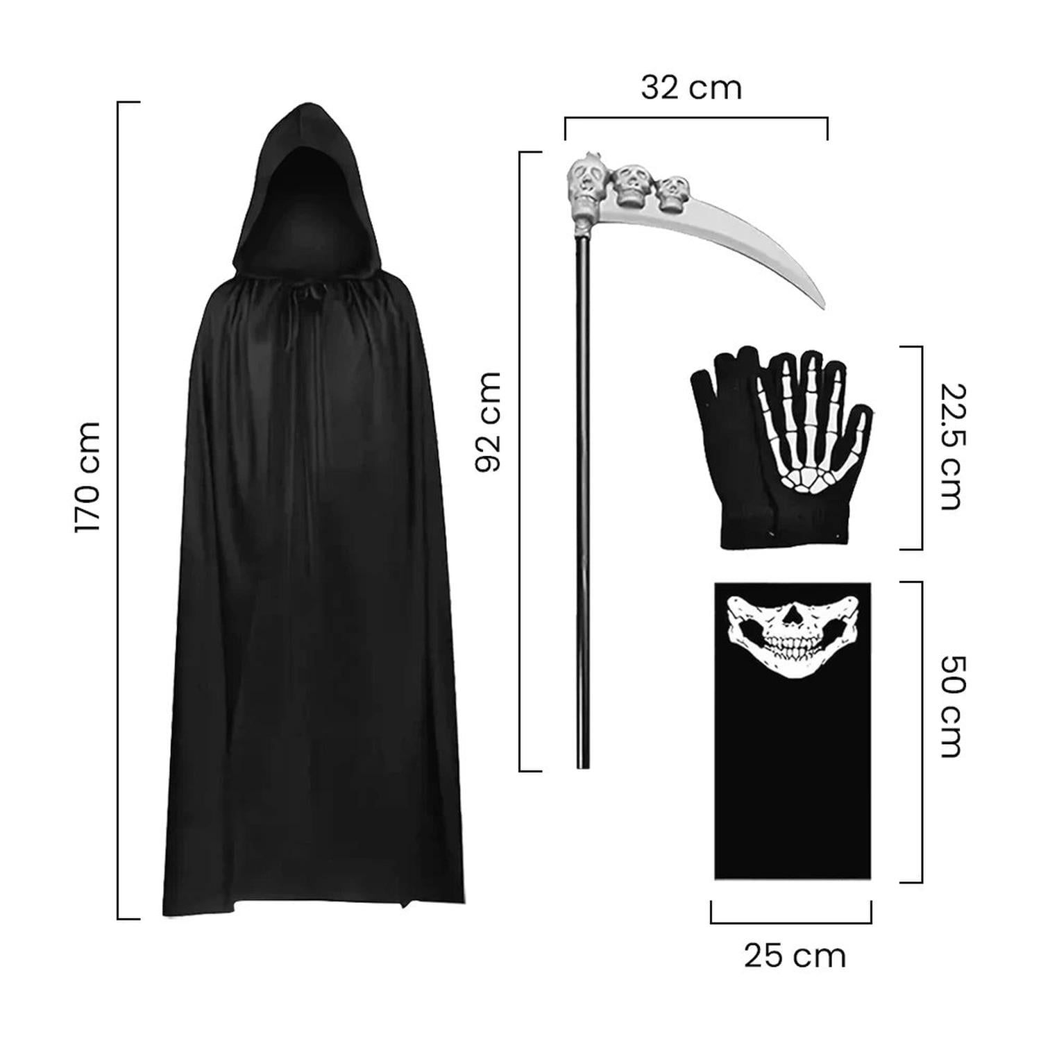 DISFRAZ DE LA PARCA DE 4 PIEZAS CON GUADAÑA HALLOWEEN - 4