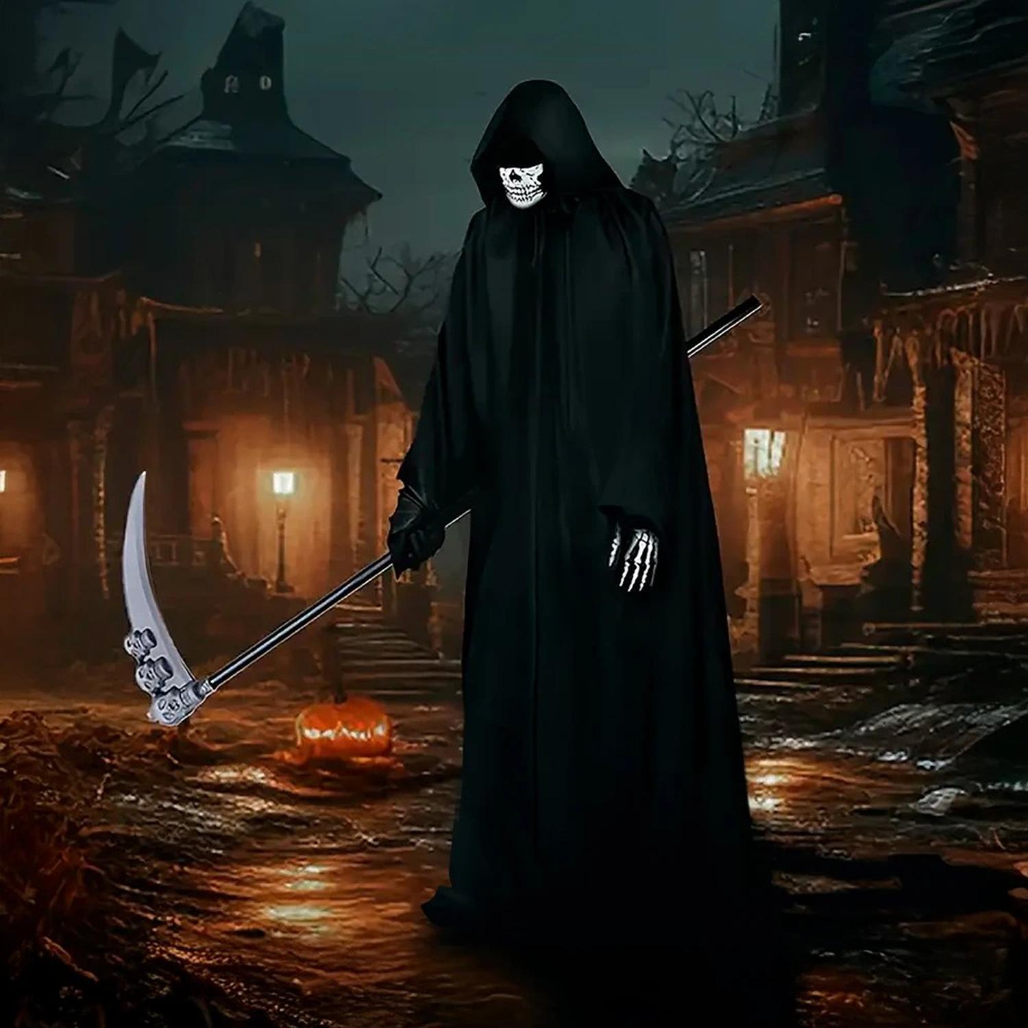 DISFRAZ DE LA PARCA DE 4 PIEZAS CON GUADAÑA HALLOWEEN - 5