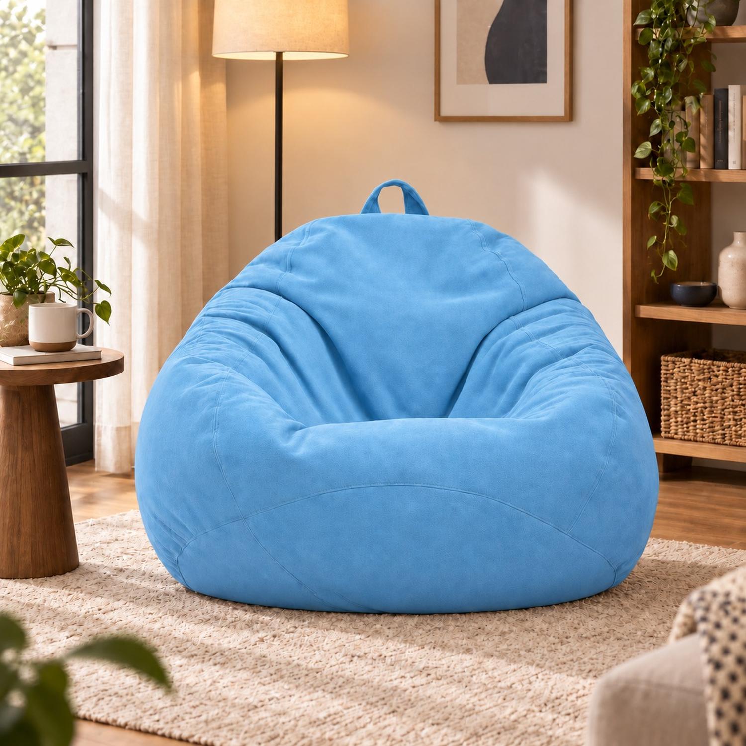 PUFF CON RELLENO DE POLIESTIRENO Y FORRO INTERIOR 110 X 90CM CELESTE - 7