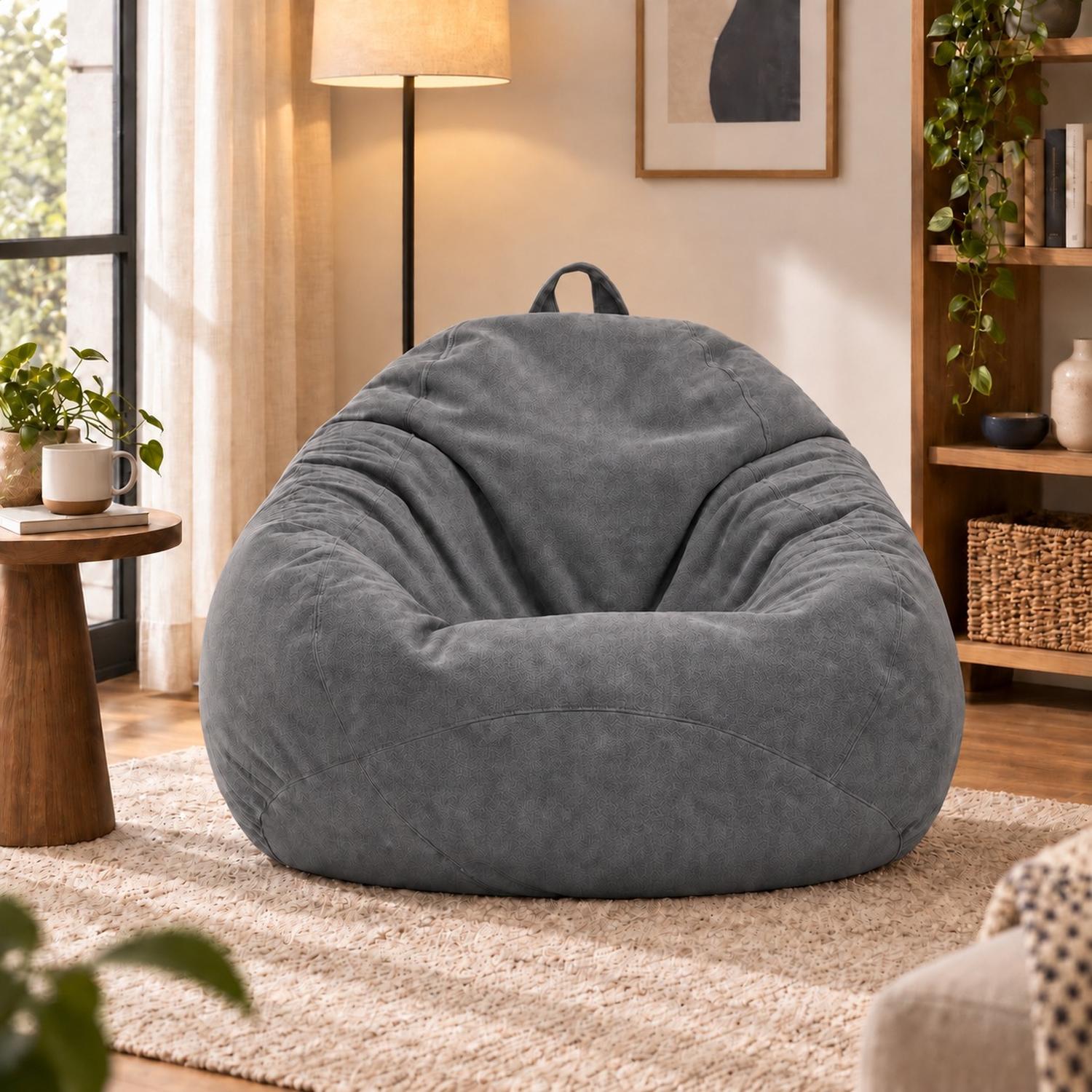 PUFF CON RELLENO DE POLIESTIRENO Y FORRO INTERIOR 110 X 90CM GRIS - 7