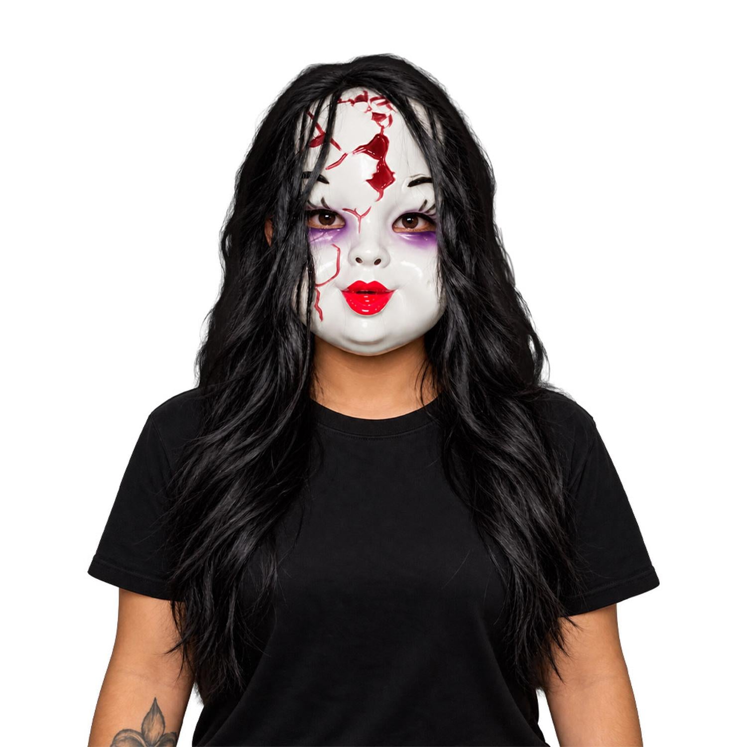 MÁSCARA DE MUÑECA DE PORCELANA MALDITA CON CABELLO PARA HALLOWEEN Y COSPLAY - 3