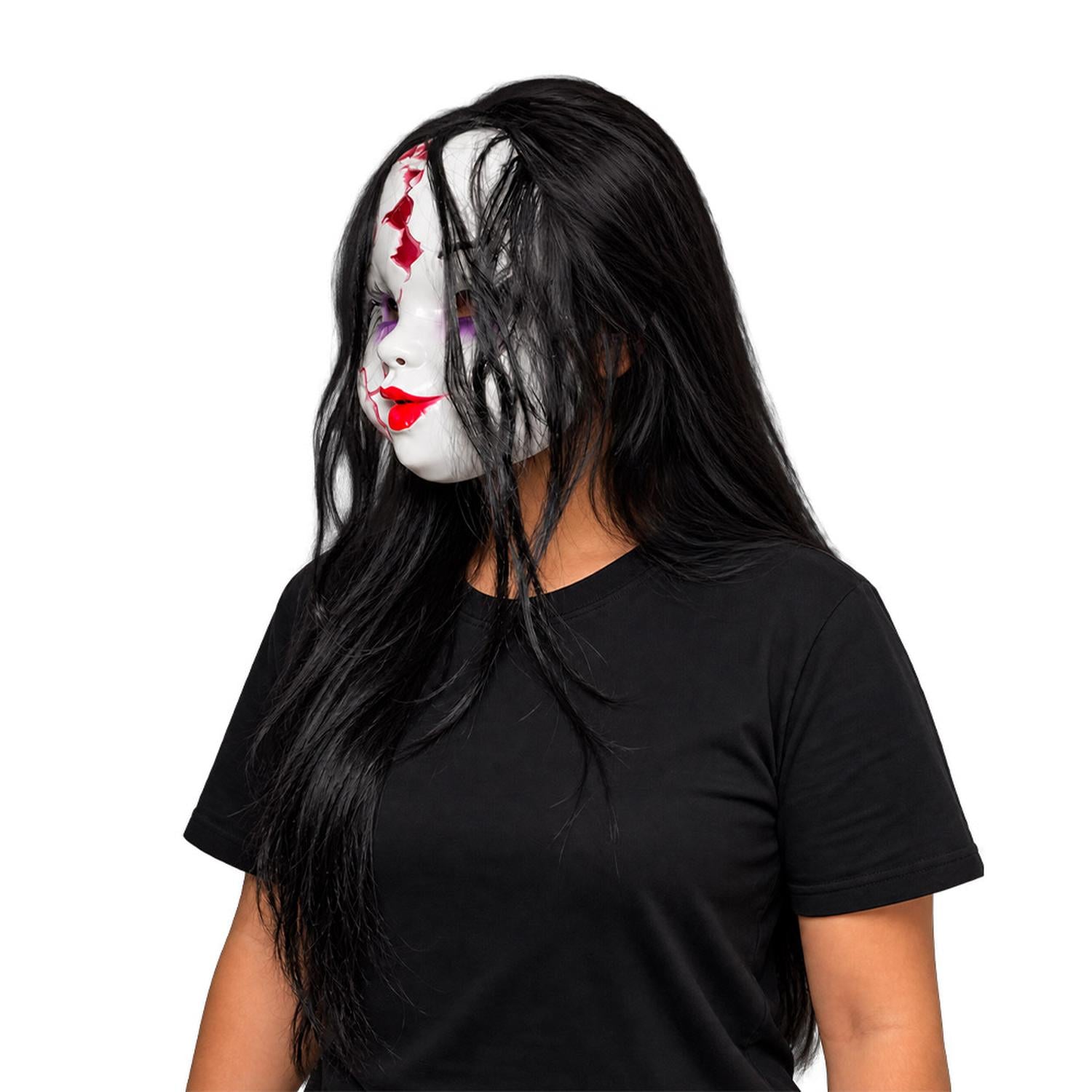 MÁSCARA DE MUÑECA DE PORCELANA MALDITA CON CABELLO PARA HALLOWEEN Y COSPLAY - 4