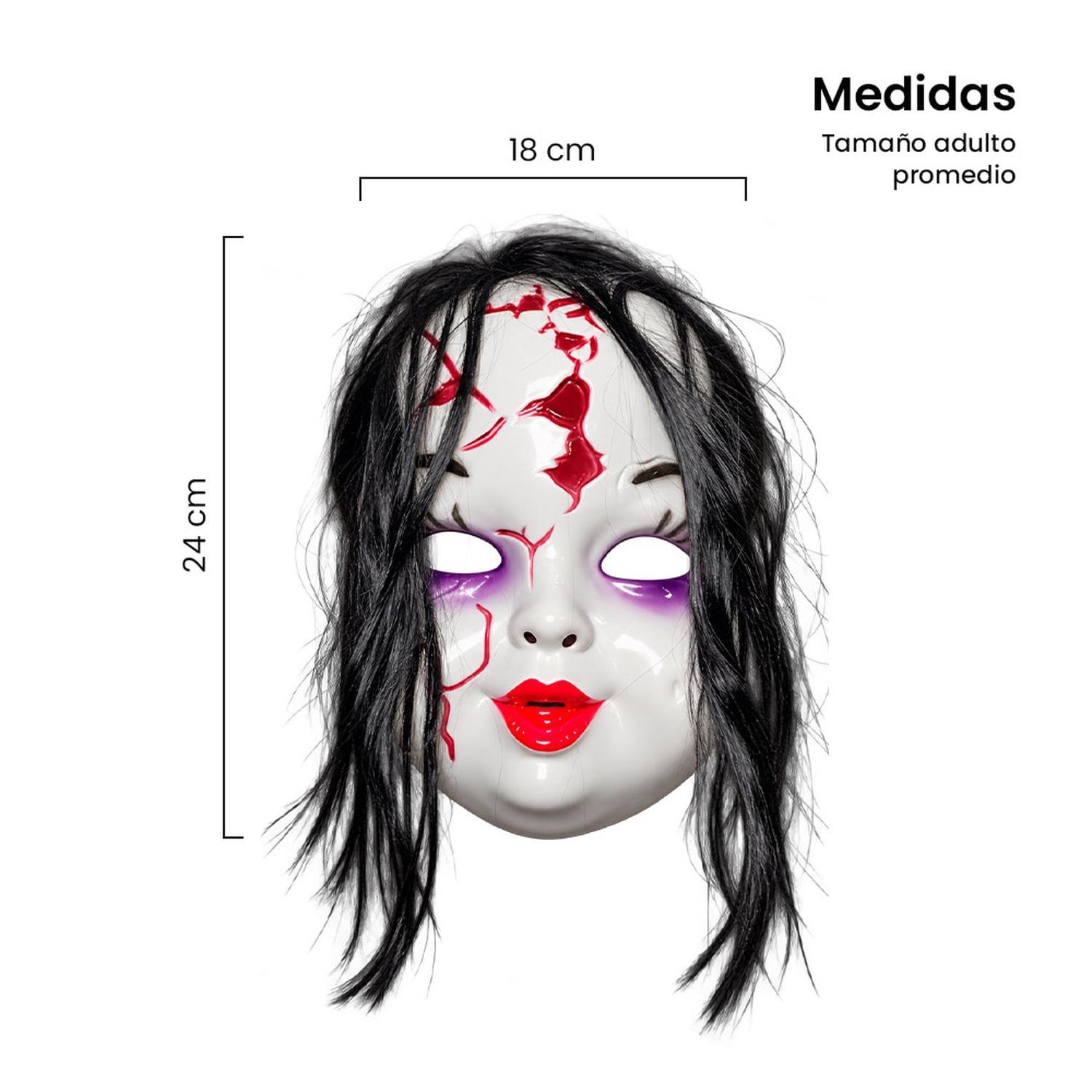 MÁSCARA DE MUÑECA DE PORCELANA MALDITA CON CABELLO PARA HALLOWEEN Y COSPLAY - 5
