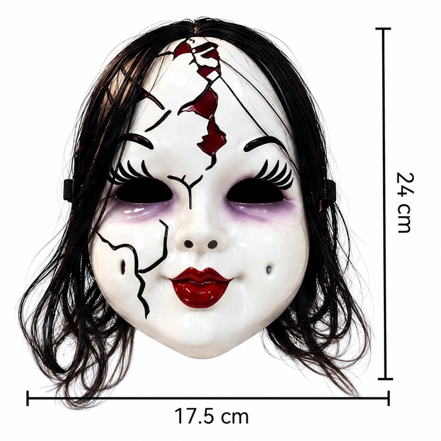 MÁSCARA DE MUÑECA DE PORCELANA MALDITA CON CABELLO PARA HALLOWEEN Y COSPLAY - 7