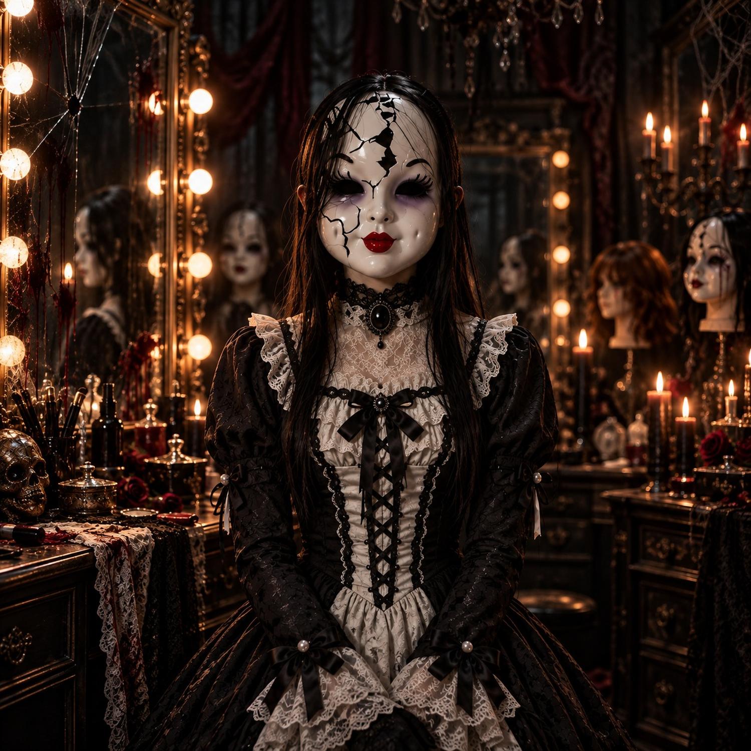 MÁSCARA DE MUÑECA DE PORCELANA MALDITA CON CABELLO PARA HALLOWEEN Y COSPLAY - 9