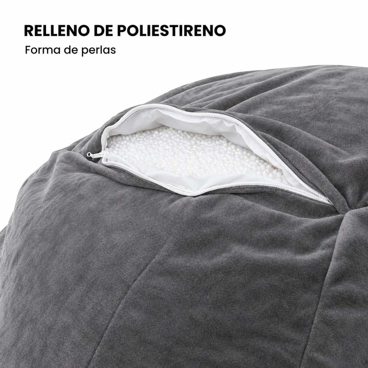 PUFF GIGANTE BEANBAG GRIS CON RELLENO DE POLIESTIRENO 150 X 55CM - 4