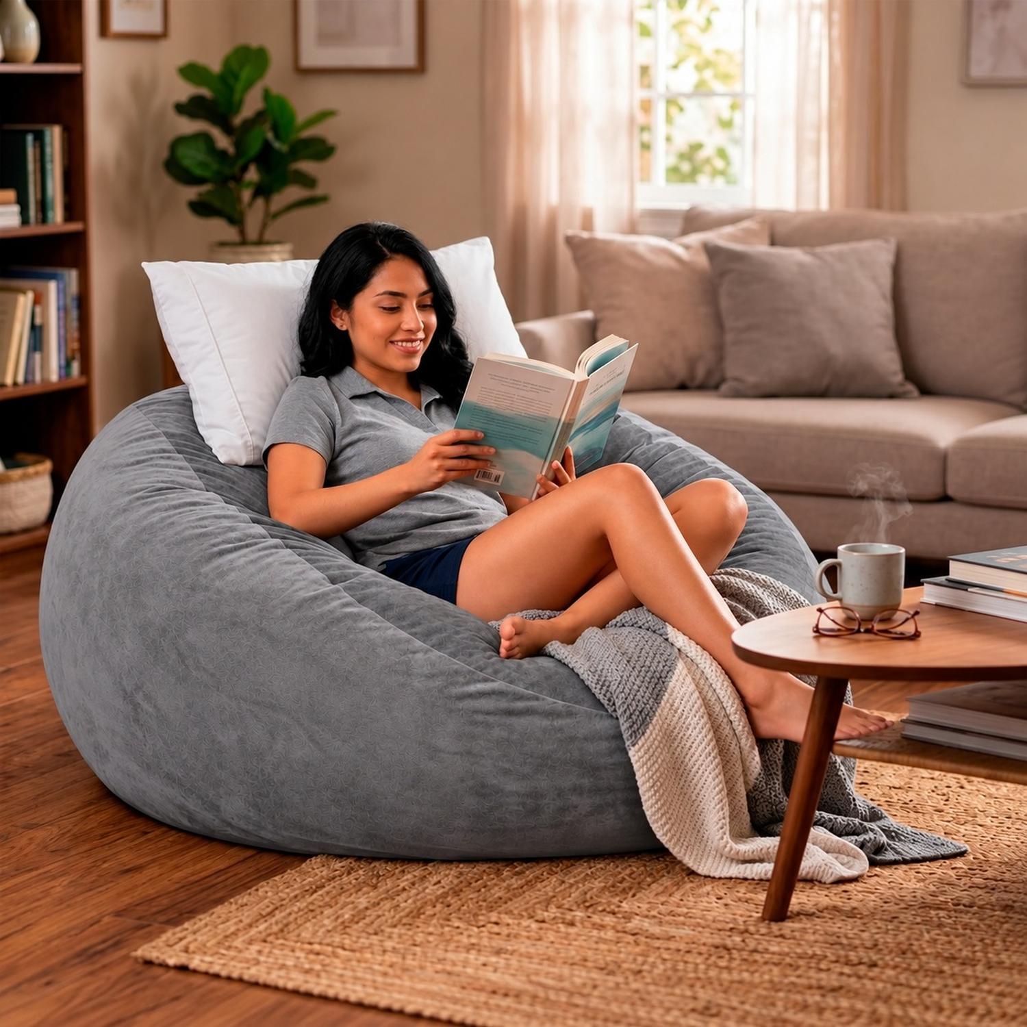 PUFF GIGANTE BEANBAG GRIS CON RELLENO DE POLIESTIRENO 150 X 55CM - 7