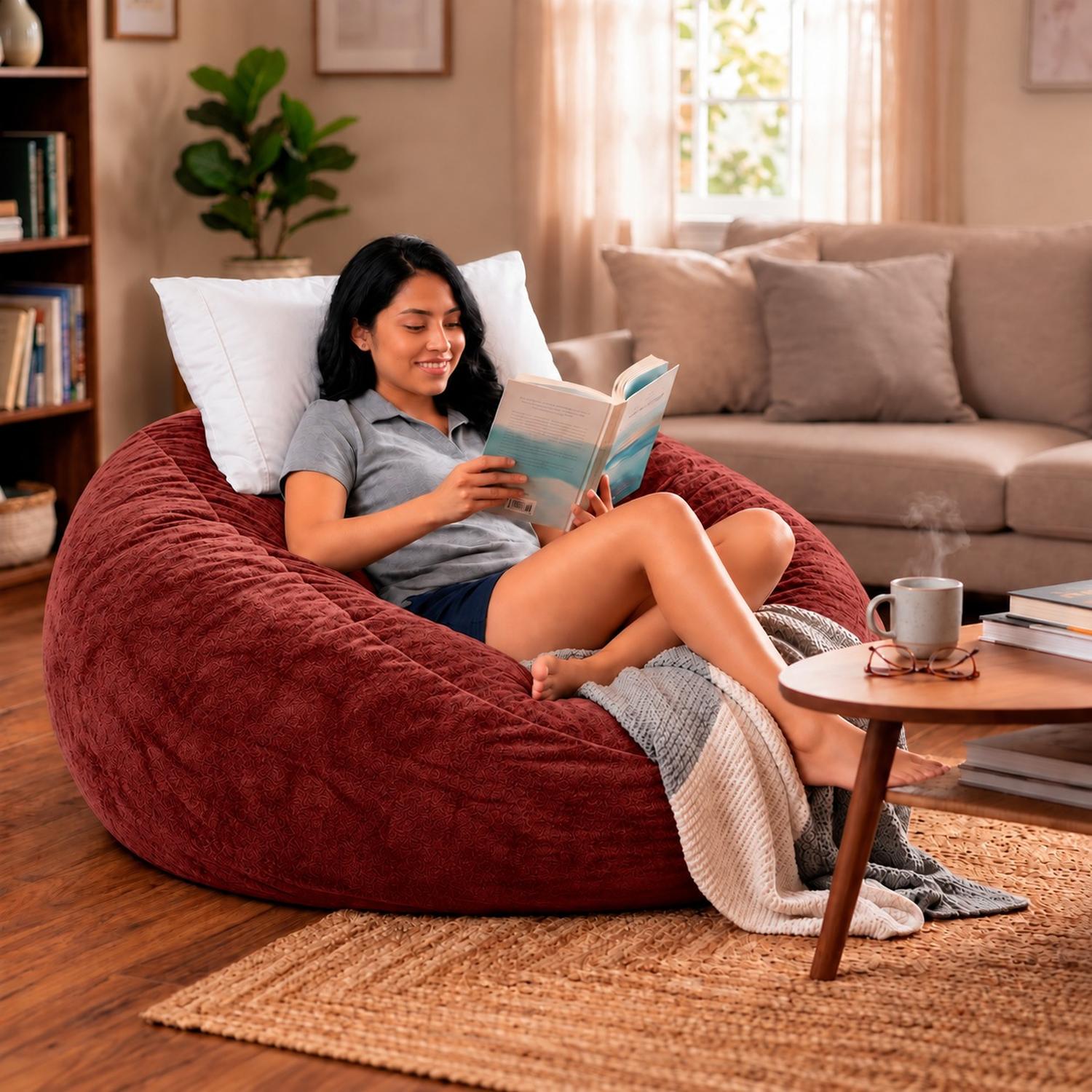 PUFF GIGANTE BEANBAG ROJO CON RELLENO DE POLIESTIRENO 150 X 55CM - 7
