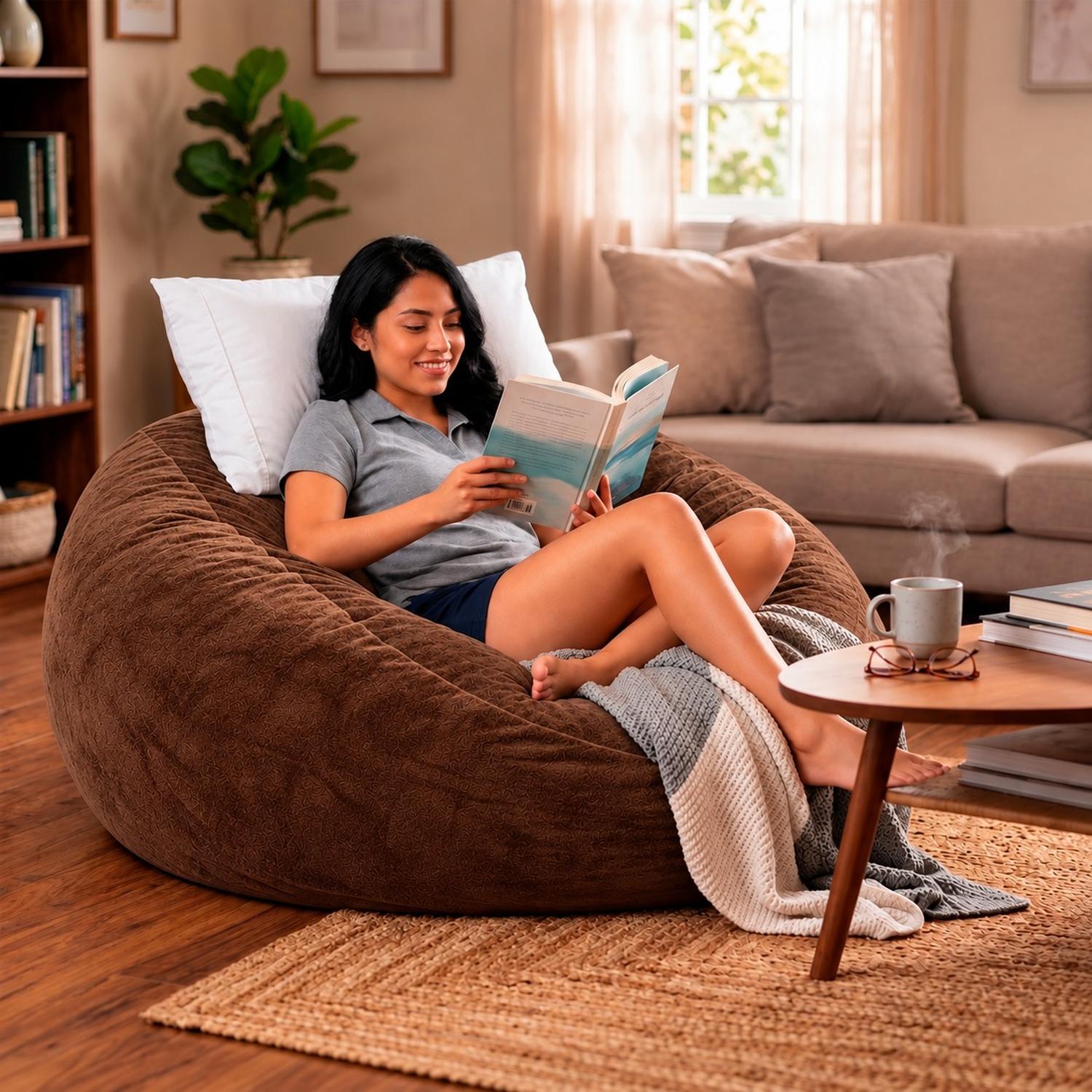 PUFF GIGANTE BEANBAG MARRÓN CON RELLENO DE POLIESTIRENO 150 X 55CM - 7