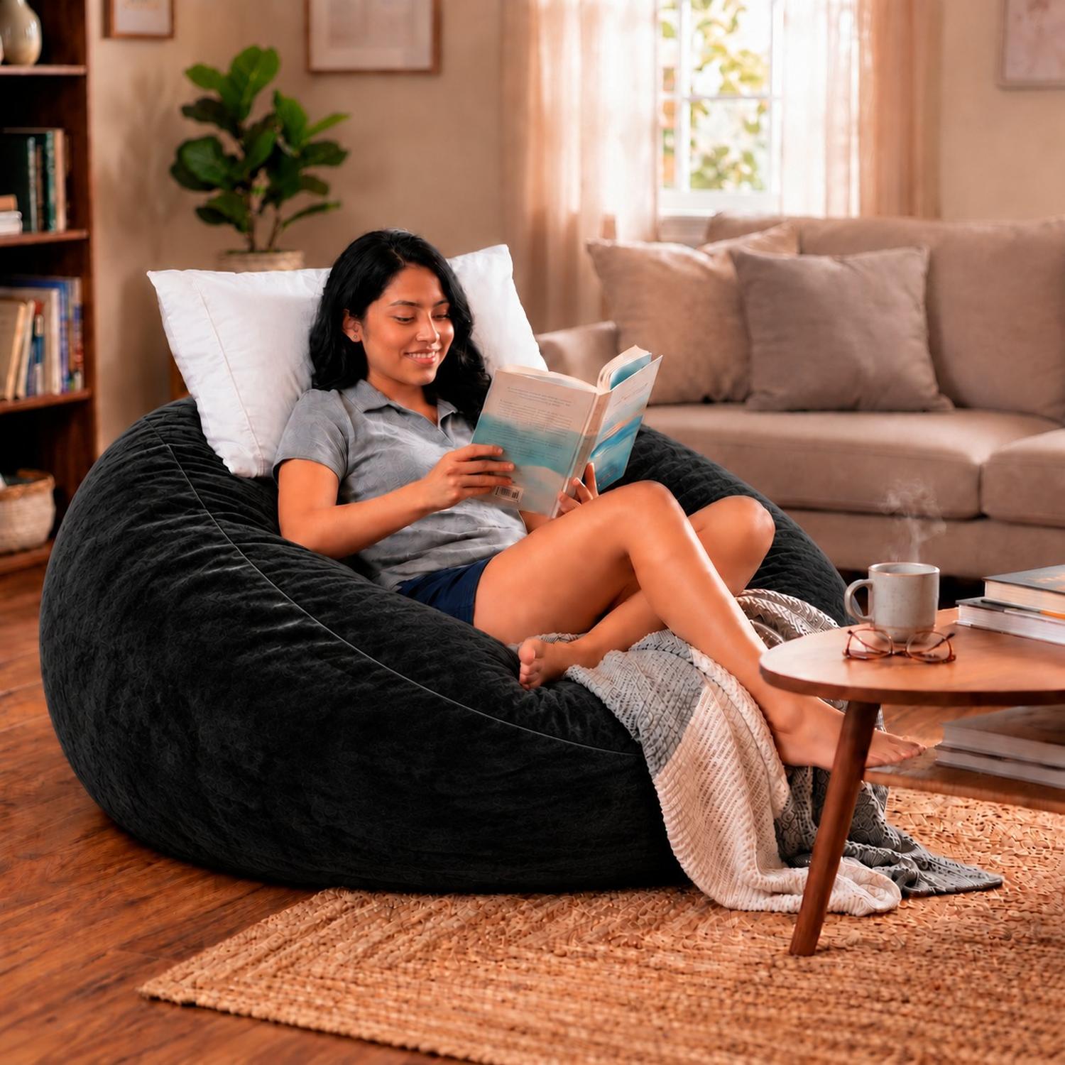 PUFF GIGANTE BEANBAG NEGRO CON RELLENO DE POLIESTIRENO 150 X 55CM - 7