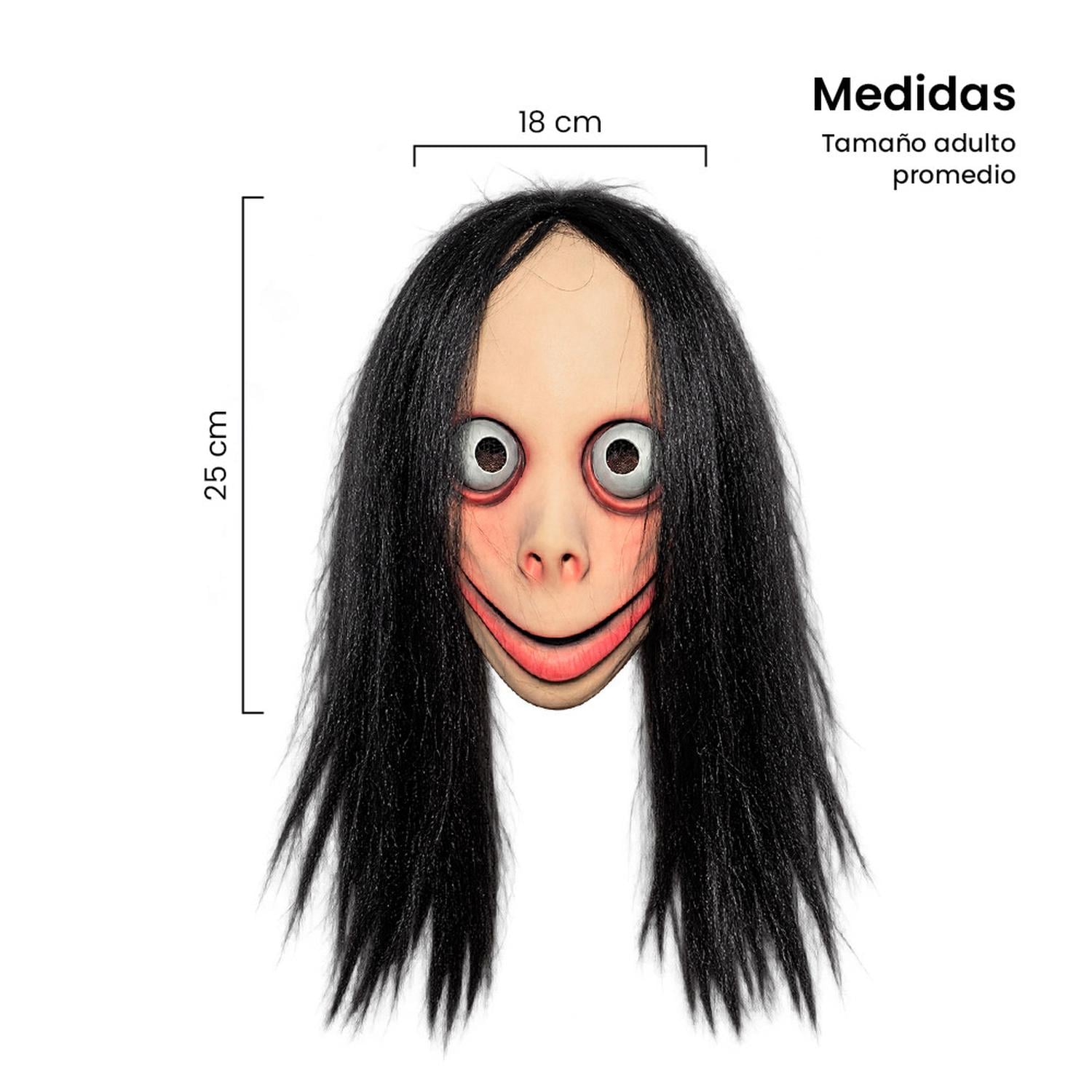 MÁSCARA DE MOMO CON CABELLO NEGRO DE LÁTEX PARA HALLOWEEN Y COSPLAY - 4