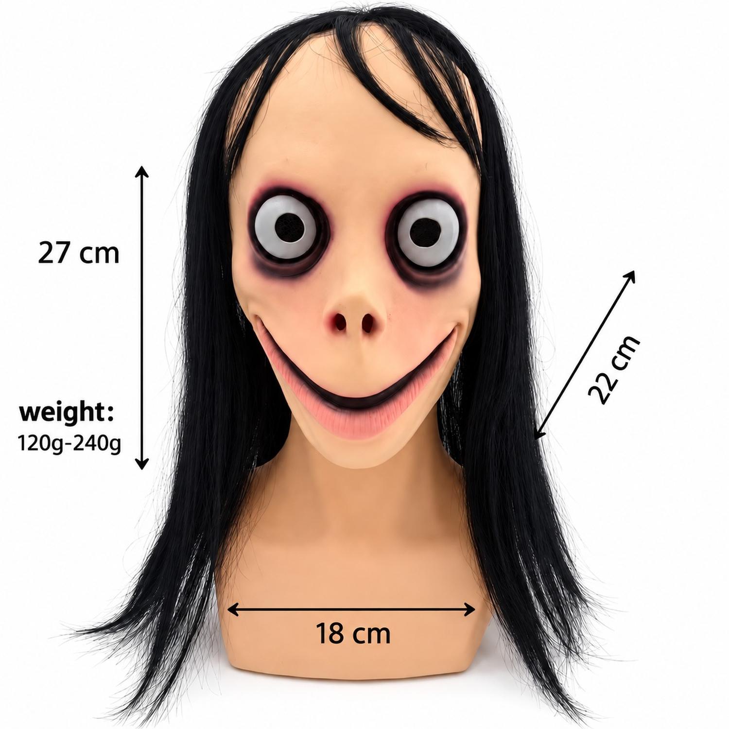 MÁSCARA DE MOMO CON CABELLO NEGRO DE LÁTEX PARA HALLOWEEN Y COSPLAY - 6