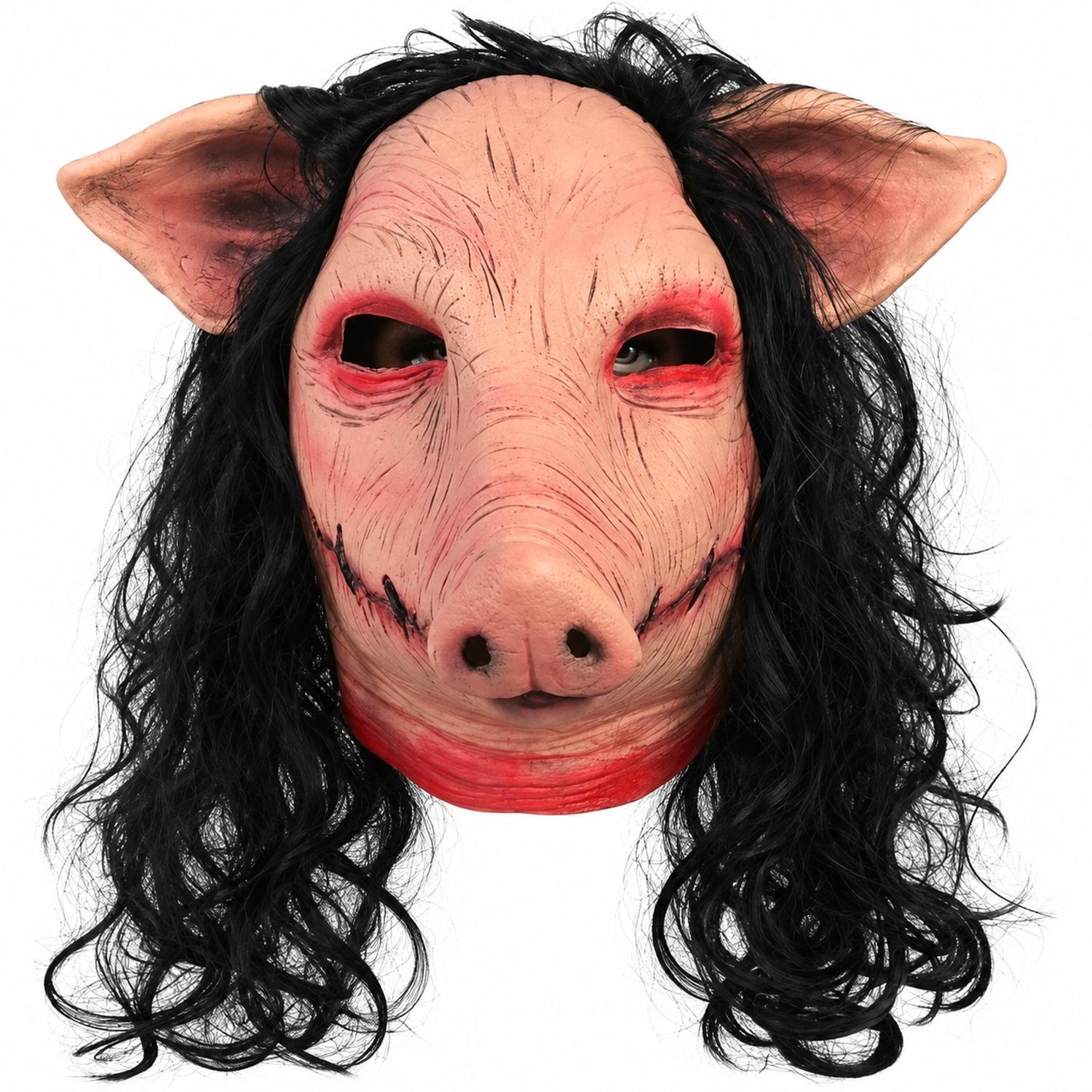 MÁSCARA DE CERDO JIGSAW CON PELO LÁTEX HALLOWEEN - 1
