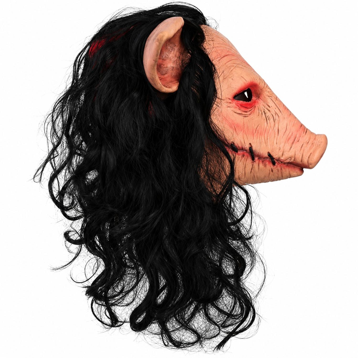 MÁSCARA DE CERDO JIGSAW CON PELO LÁTEX HALLOWEEN - 4