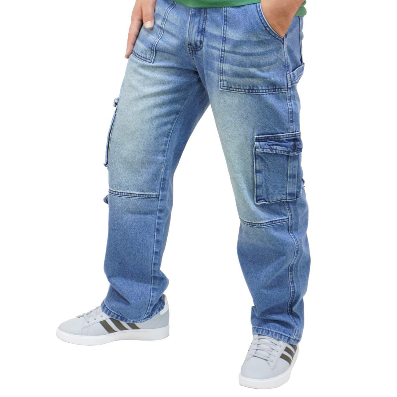 PANTALON CARGO OVERSIZE JEAN - CELESTE - 1