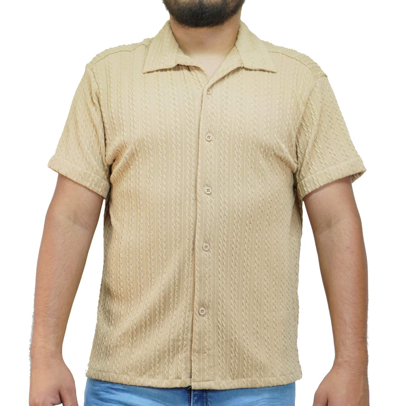 CAMISA MANGA CORTA KREEMP TEJIDO - CAMEL - 1