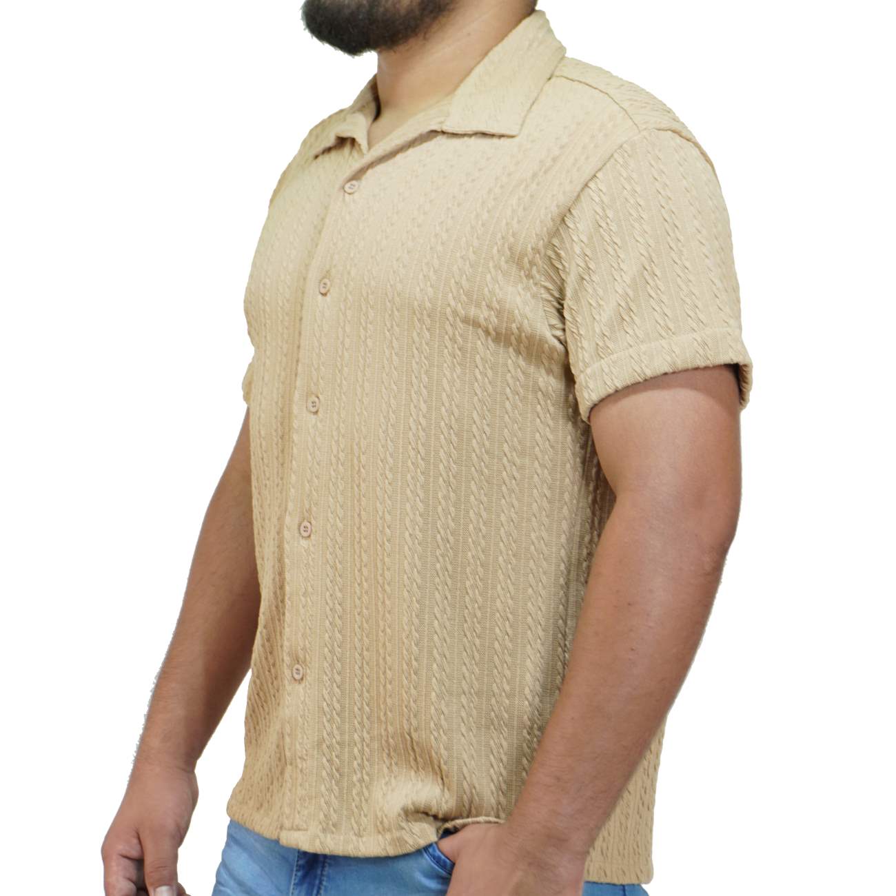 CAMISA MANGA CORTA KREEMP TEJIDO - CAMEL - 2