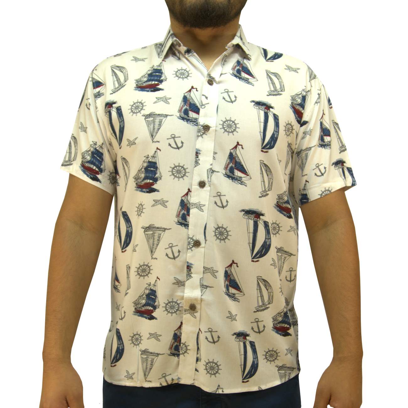 CAMISA MANGA CORTA CHALIS KREEMP BARCOS - BLANCO - 1