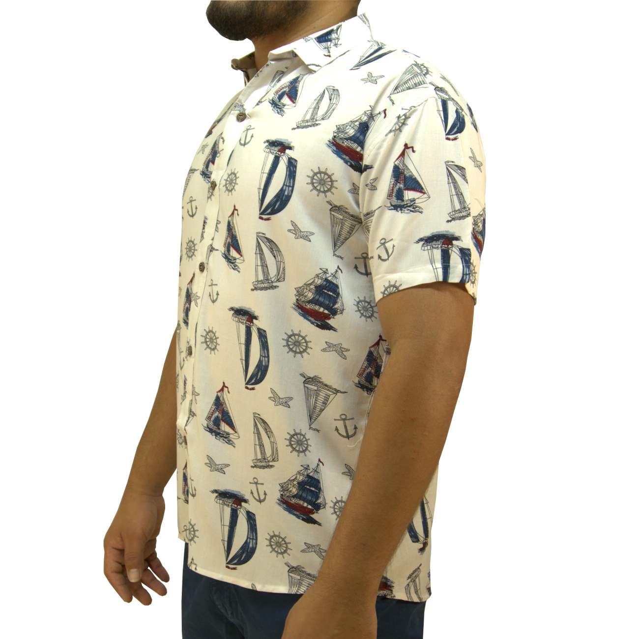 CAMISA MANGA CORTA CHALIS KREEMP BARCOS - BLANCO - 3