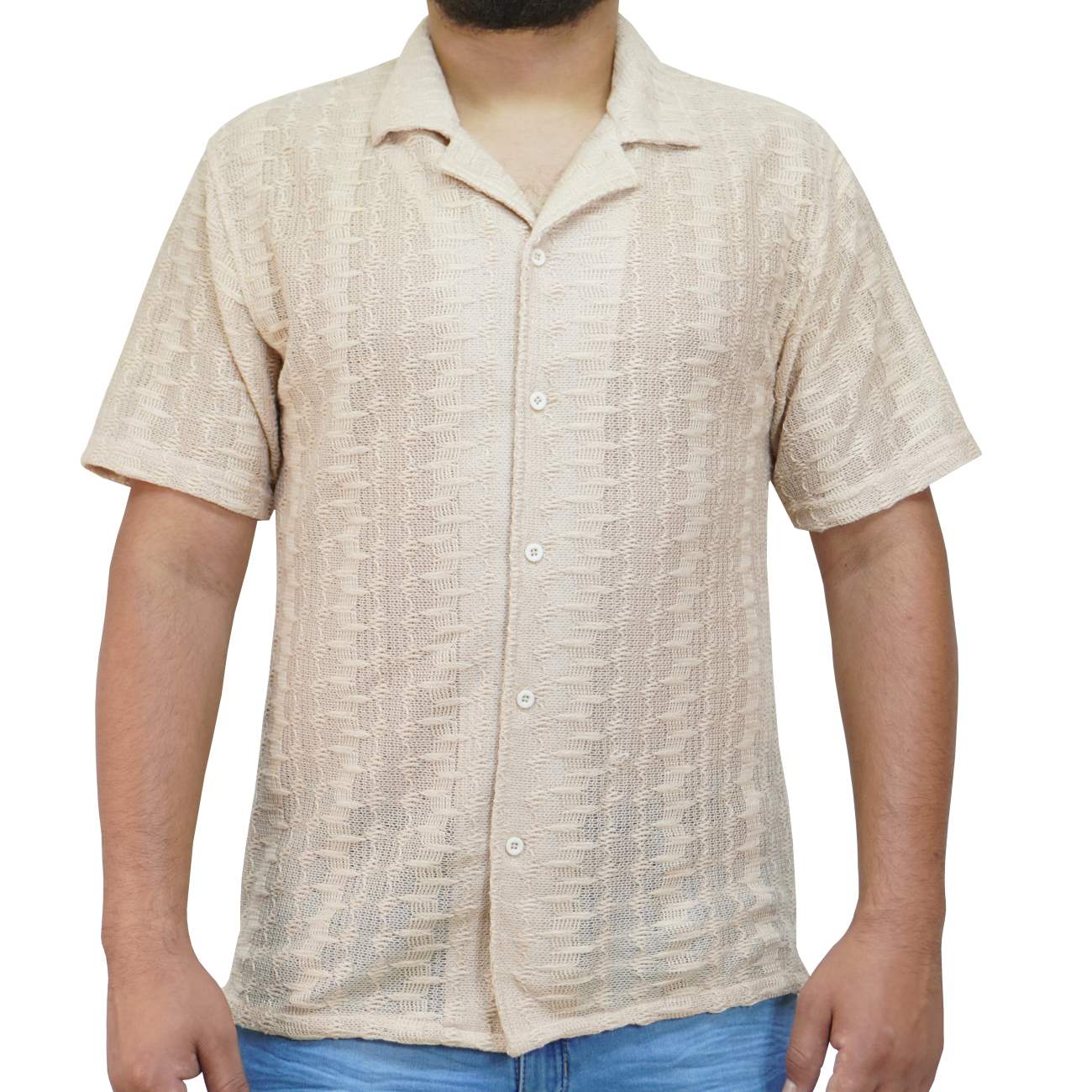 CAMISA MANGA CORTA ANONIMOUS TEJIDO - BEIGE - 1