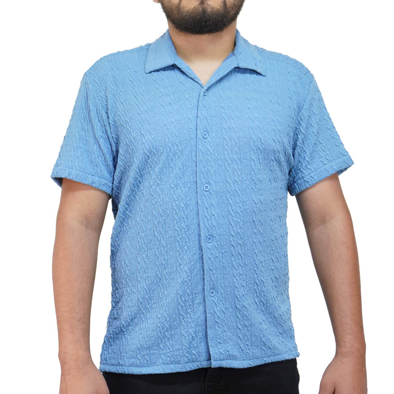CAMISA MANGA CORTA KREEMP TEJIDO - CELESTE - 1