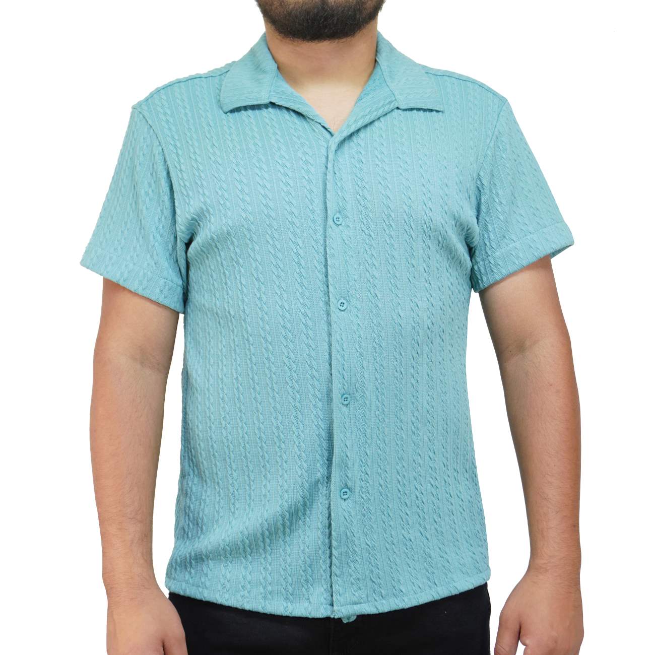 CAMISA MANGA CORTA KREEMP TEJIDO - VERDE AGUA - 1