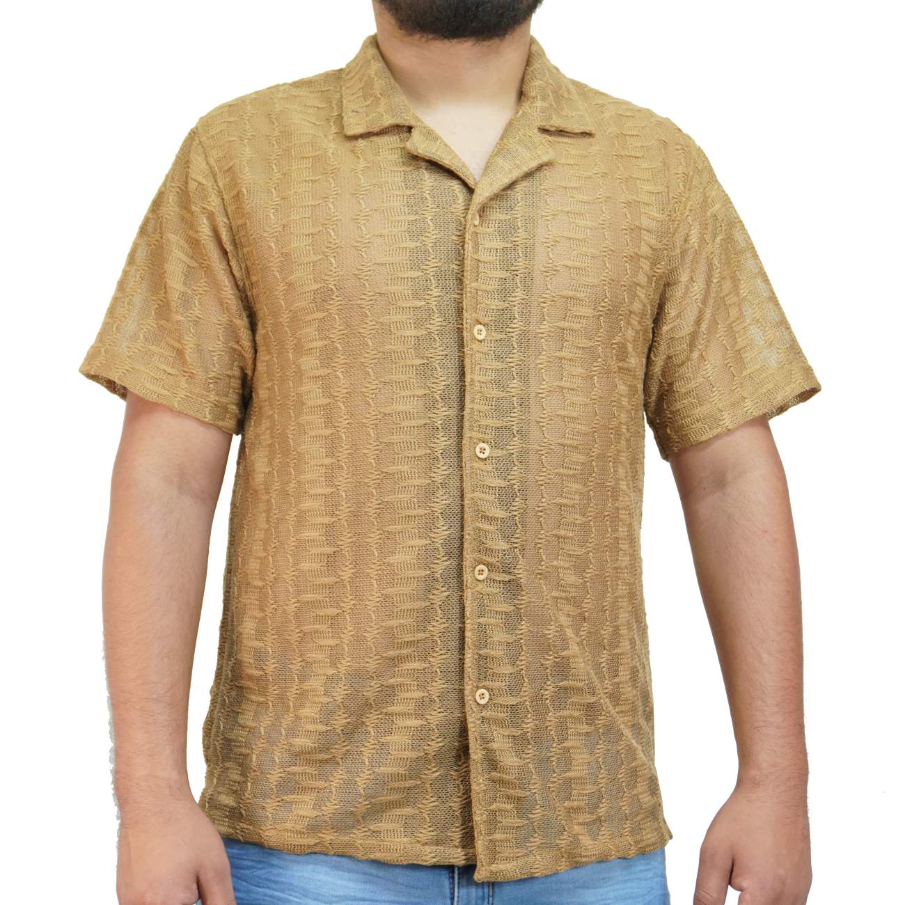 CAMISA MANGA CORTA ANONIMOUS TEJIDO - CAMEL - 1