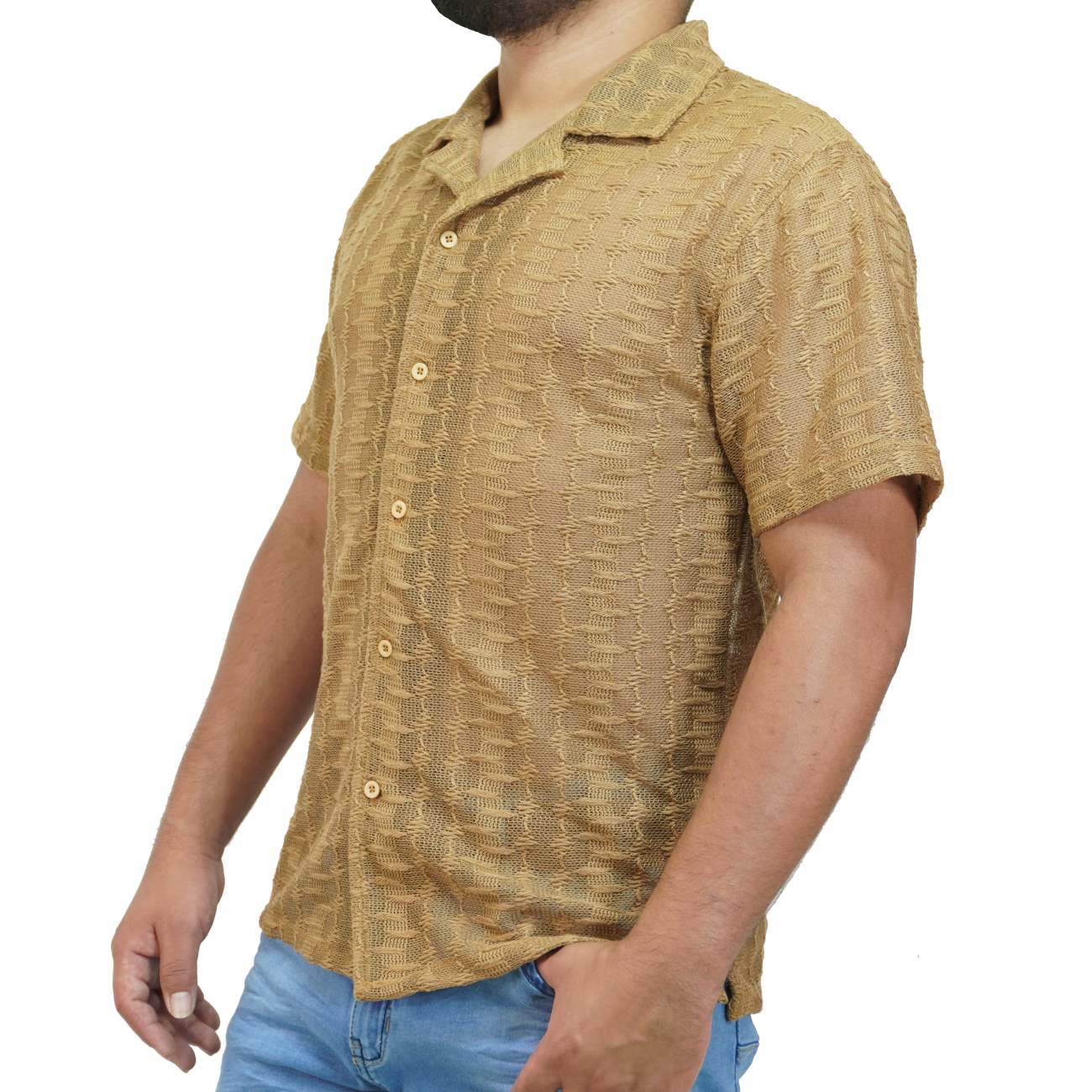 CAMISA MANGA CORTA ANONIMOUS TEJIDO - CAMEL - 2