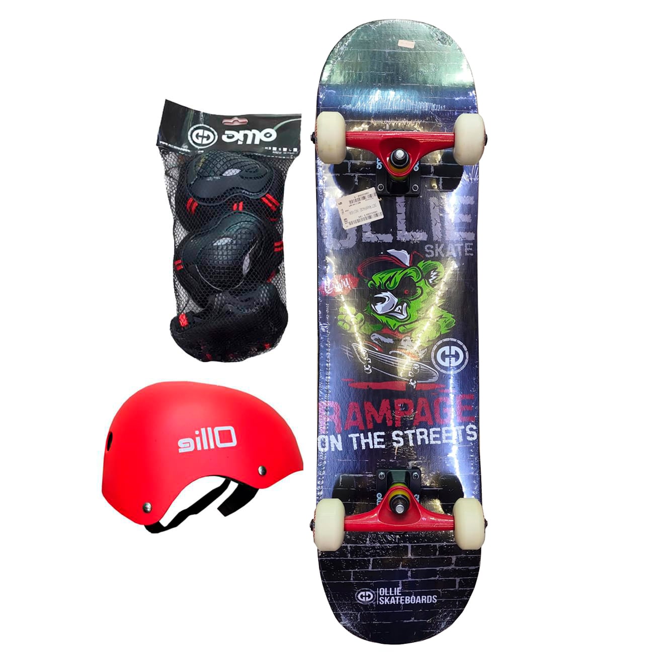 PACK SKATEBOARD PROT OLLIE RAMPAGE - NEGRO/VERDE MG-7109-SET - 1