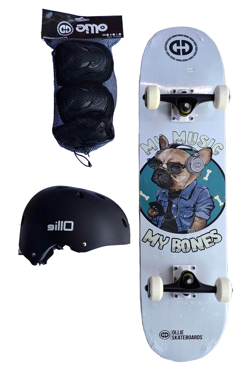 PACK SKATEBOARD PROT OLLIE MY BONES MY MUSIC   - BLANCO MG-7109-SET - 1