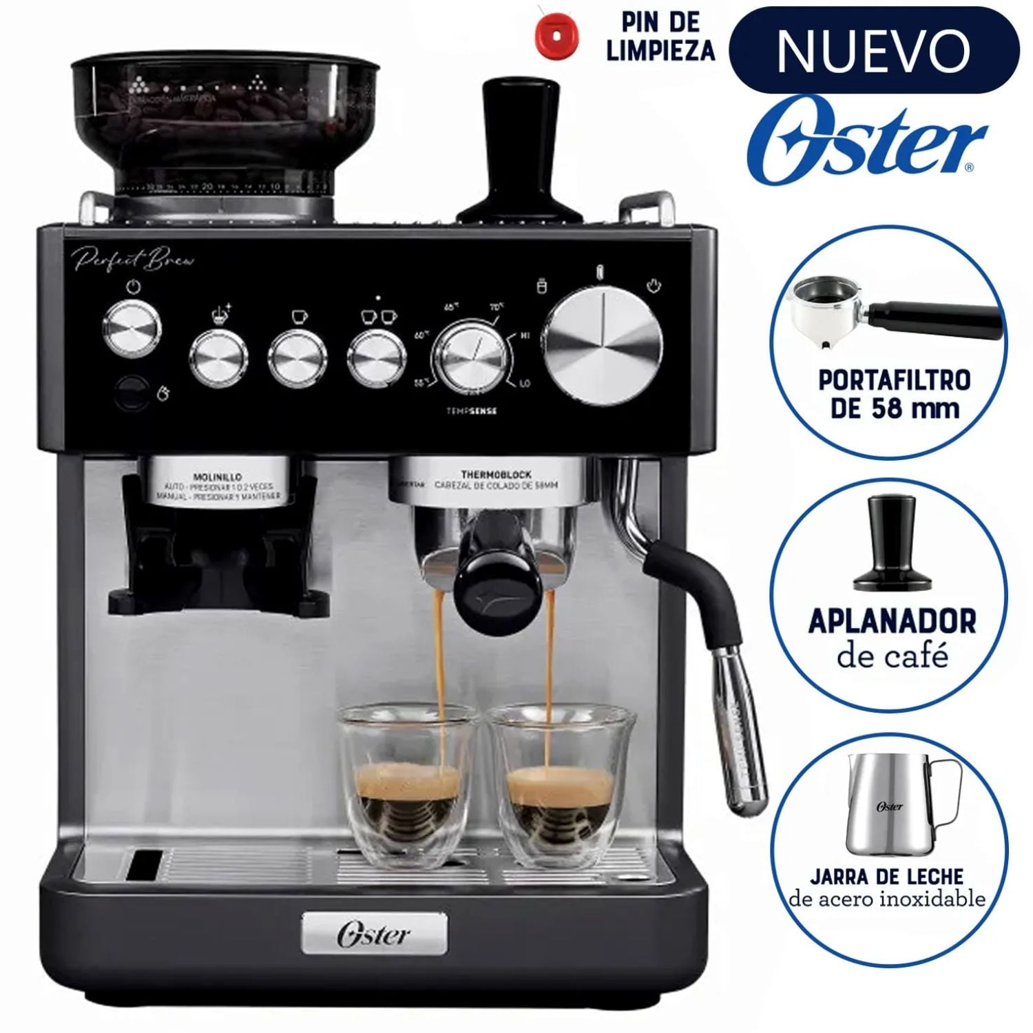 CAFETERA CON MOLINILLO OSTER BVSTEM7301 ESPRESSO LATTES Y CAPUCHINOS - 1