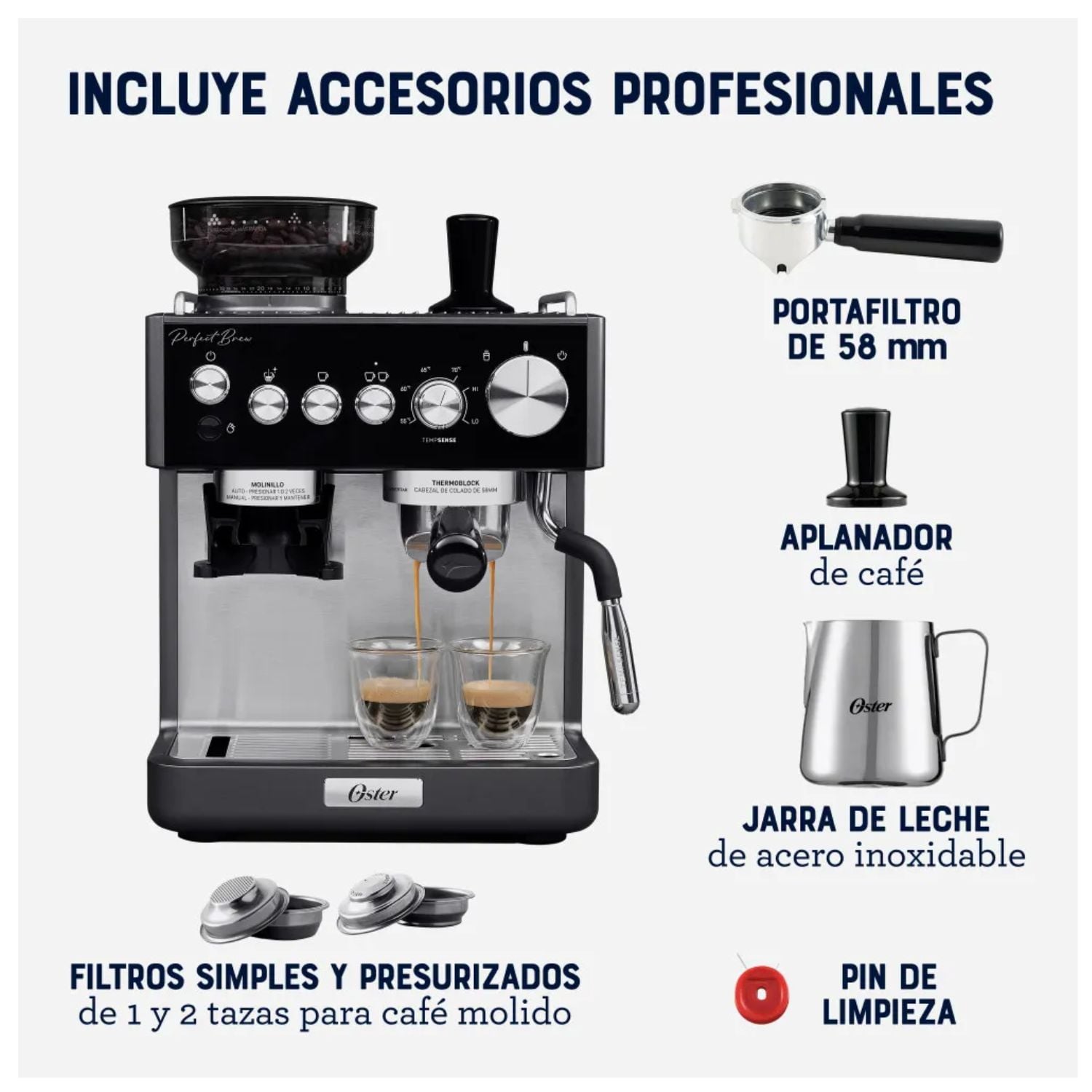 CAFETERA CON MOLINILLO OSTER BVSTEM7301 ESPRESSO LATTES Y CAPUCHINOS - 5