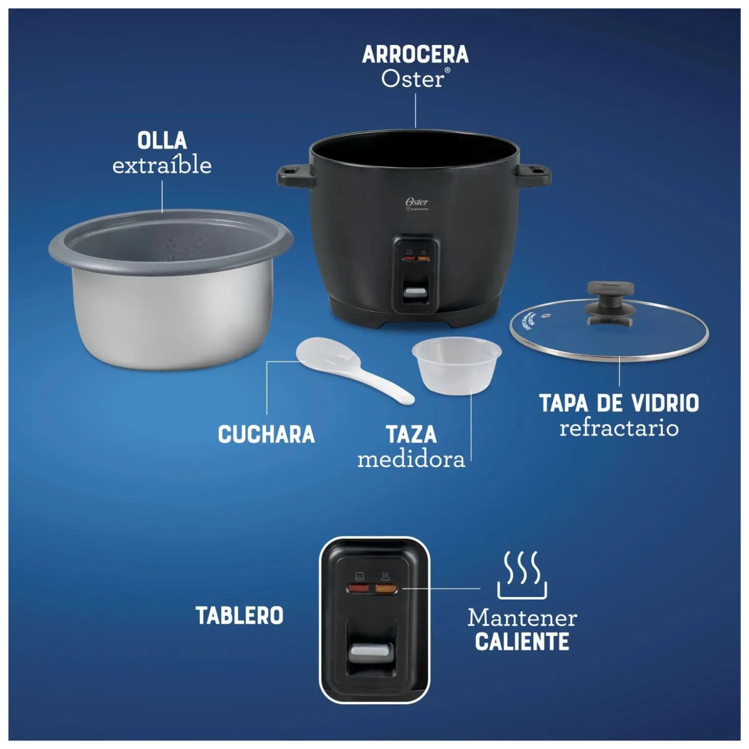 TRICOMBO NEGRO OSTER LICUADORA 800 W +ARROCERA 1,8LT+HERVIDOR DE 1,7 LITROS - 5