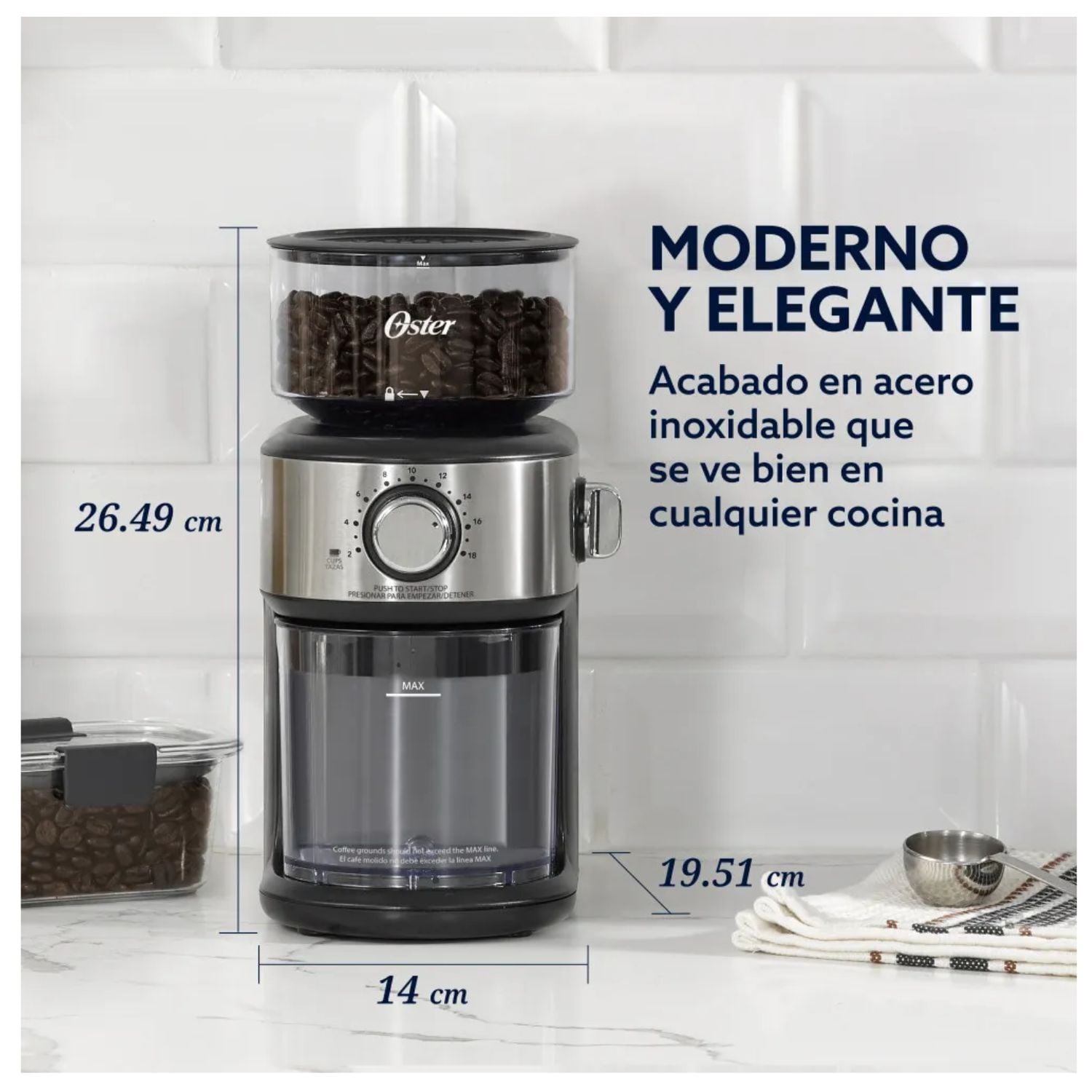 MOLEDORA DE GRANOS DE CAFÉ OSTER BVSTBMH24_053 18 AJUSTES DE GROSOR