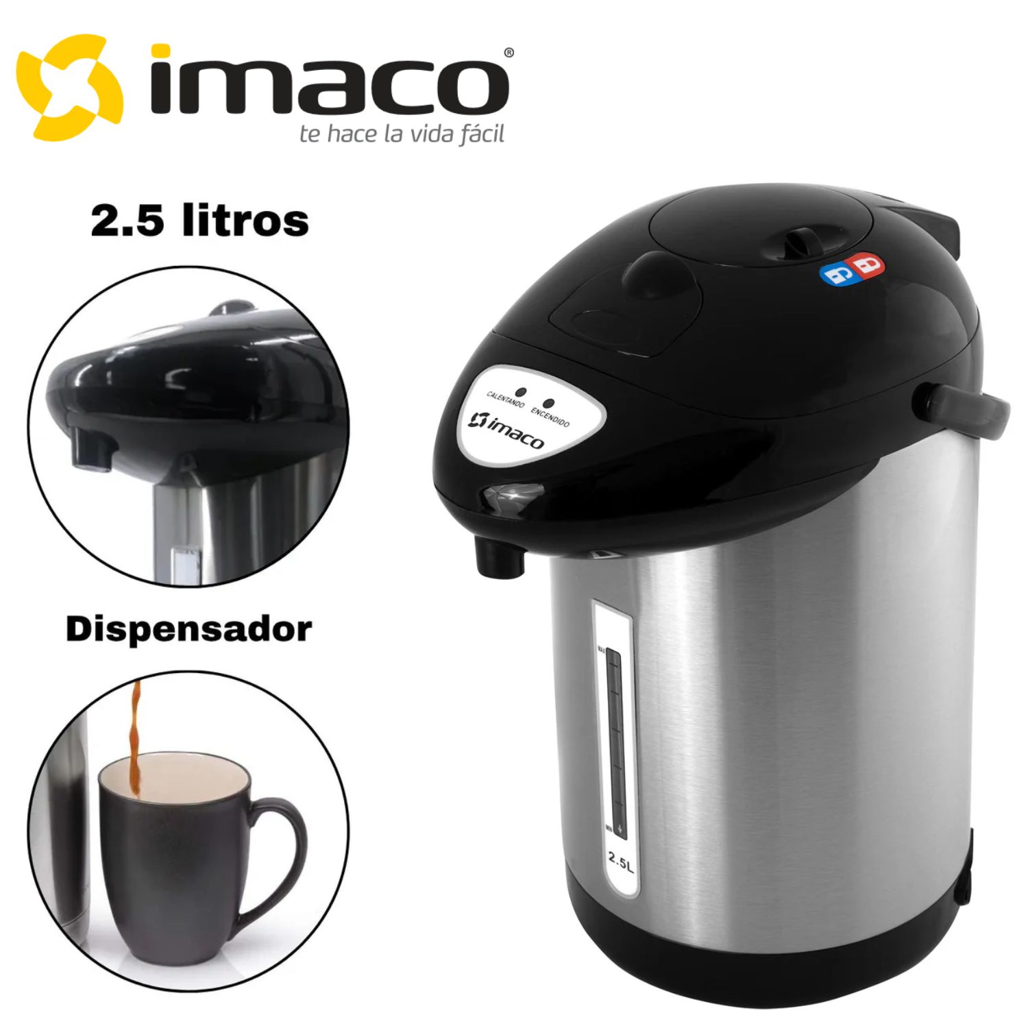 TERMO DISPENSADOR IMACO TP2575SS 2.5 LITROS CUERPO DE ACERO INOXIDABLE - 1