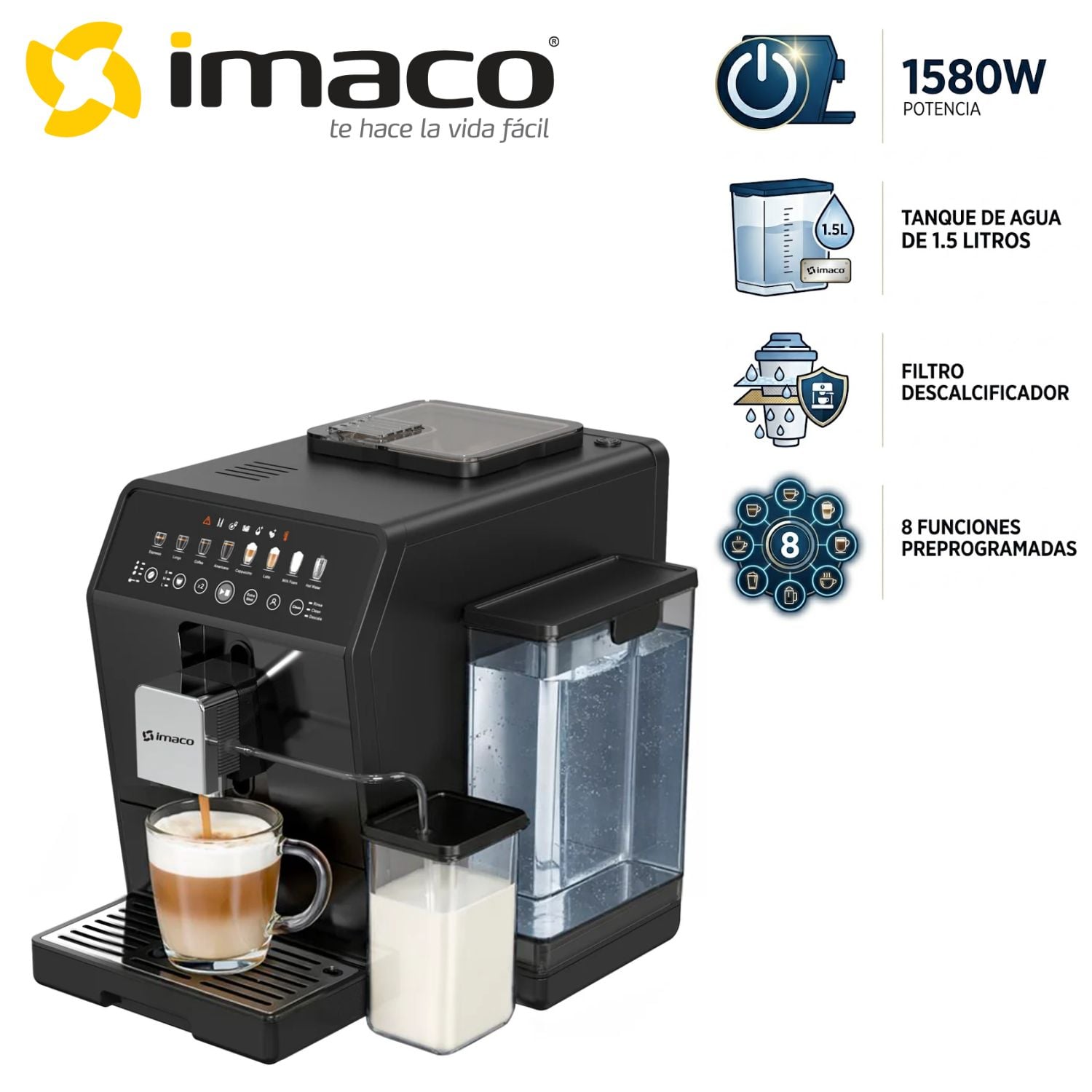 CAFETERA ESPRESSO Y CAPUCCINO IMACO IECM1582A DE 19 BARES - 1