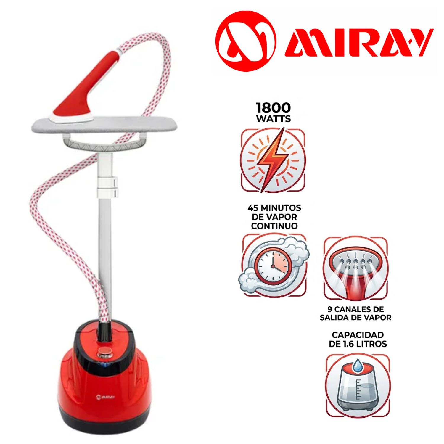 VAPORIZADOR DE PEDESTAL MIRAY VPM-10 1800 WATTS Y TANQUE 1.6 LITROS ROJO - 1