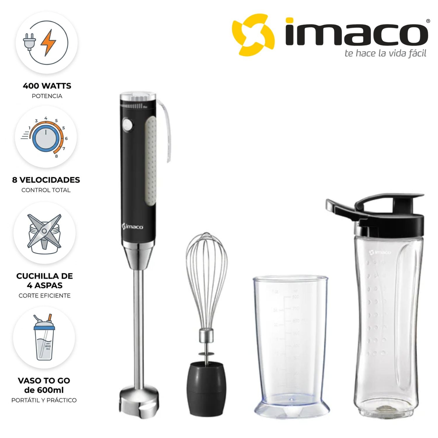 LICUADORA MANUAL IMACO HB400 8 VEL 400 WATTS – NEGRO - 1