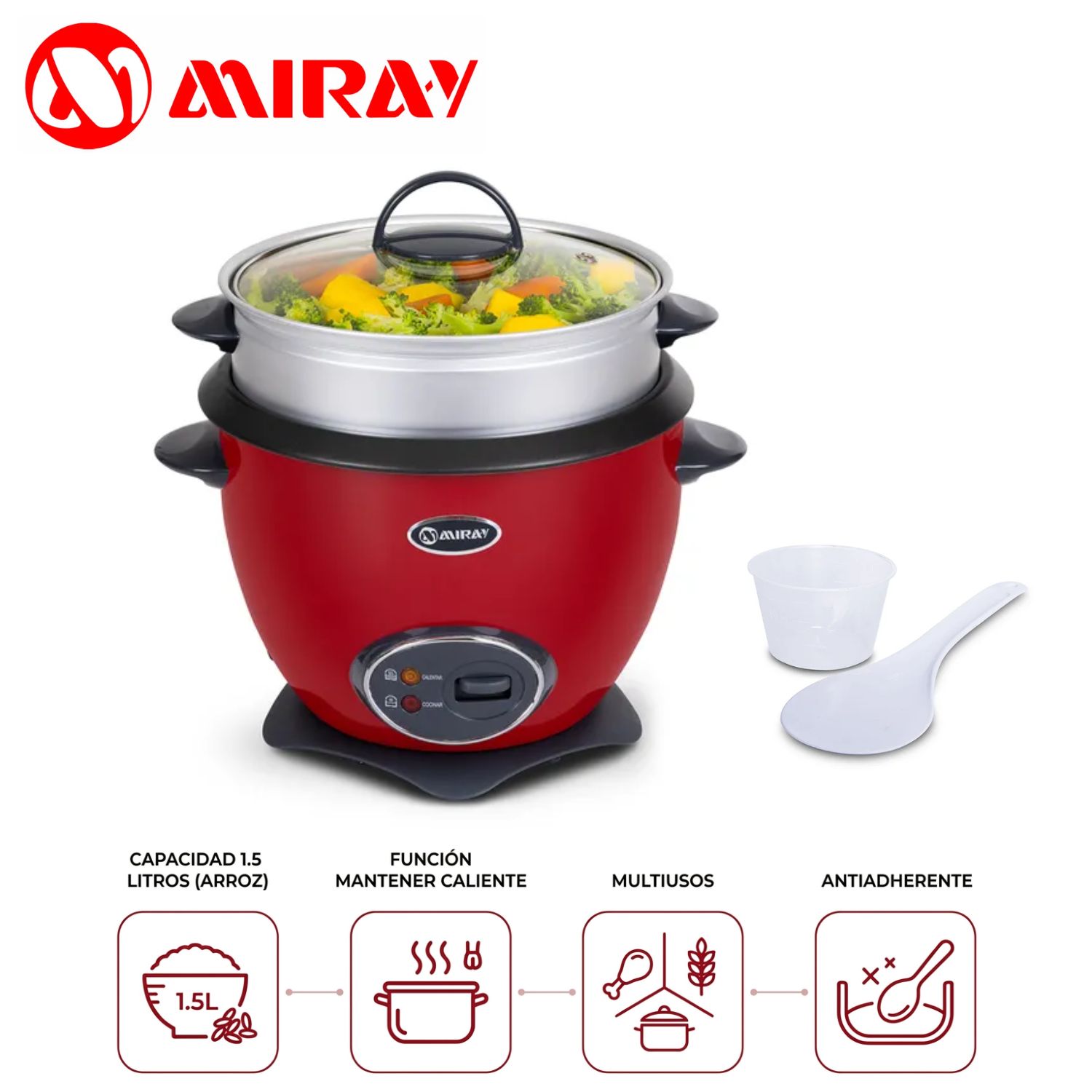 ARROCERA CON VAPORTIZADOR MIRAY OM-T359RV 1.5 LITROS - ROJO - 1