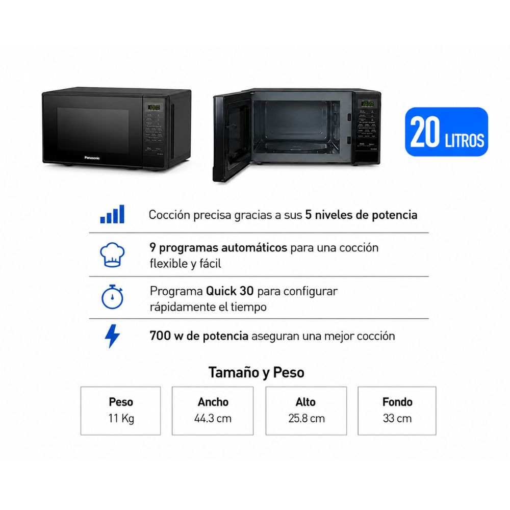 HORNO MICROONDAS PANASONIC SB25JB 20 LITROS NEGRO - 4