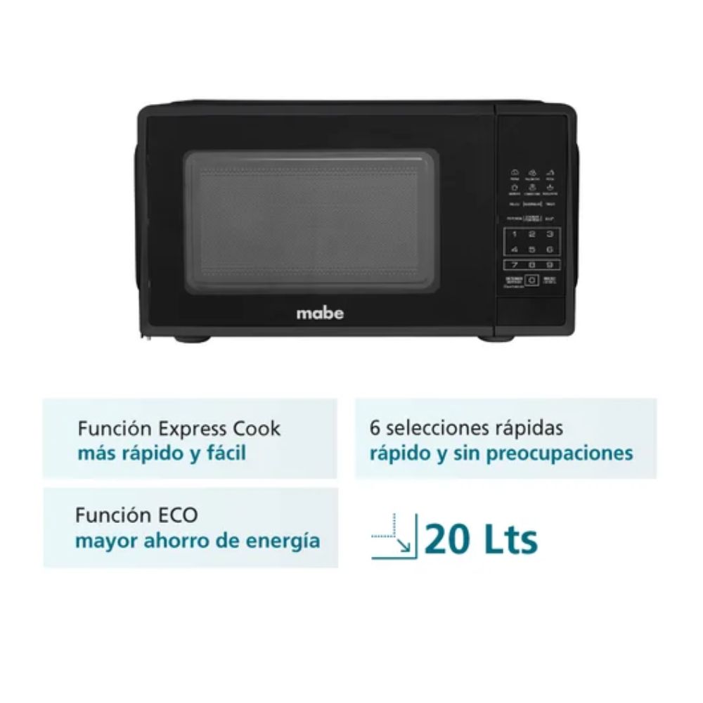 HORNO MICROONDAS MABE HMM07PBN 20 L 6 SELECCIONES RÁPIDAS NEGRO - 5