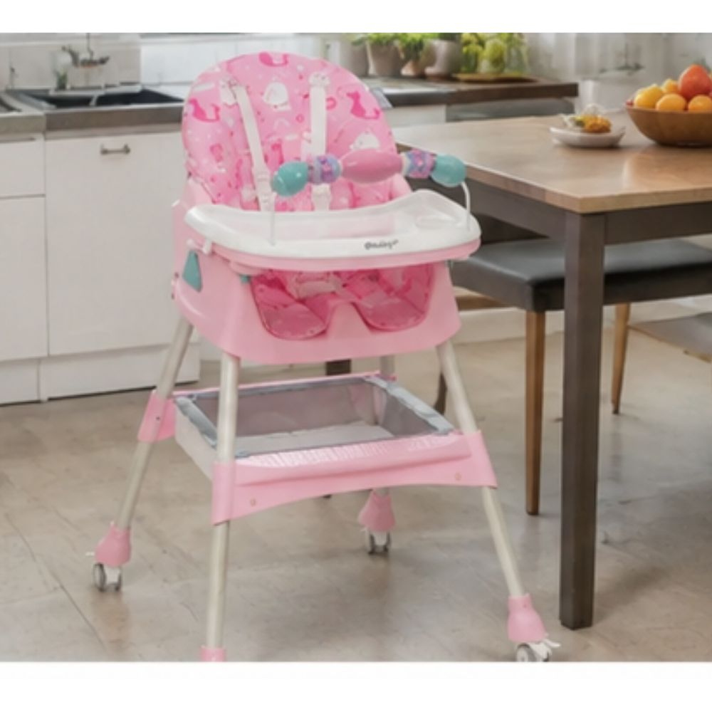 SILLA DE COMER EBABY LULU FUSCIA CON RUEDAS DOBLE BANDEJA - 4