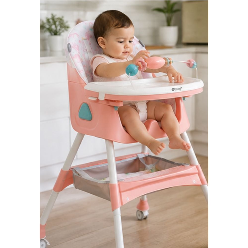 SILLA DE COMER EBABY LULU ROSADO CON RUEDAS DOBLE BANDEJA - 3