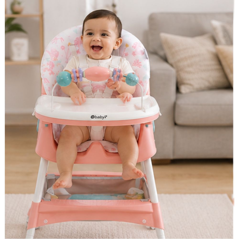 SILLA DE COMER EBABY LULU ROSADO CON RUEDAS DOBLE BANDEJA - 4