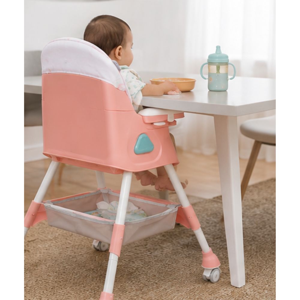 SILLA DE COMER EBABY LULU ROSADO CON RUEDAS DOBLE BANDEJA - 5