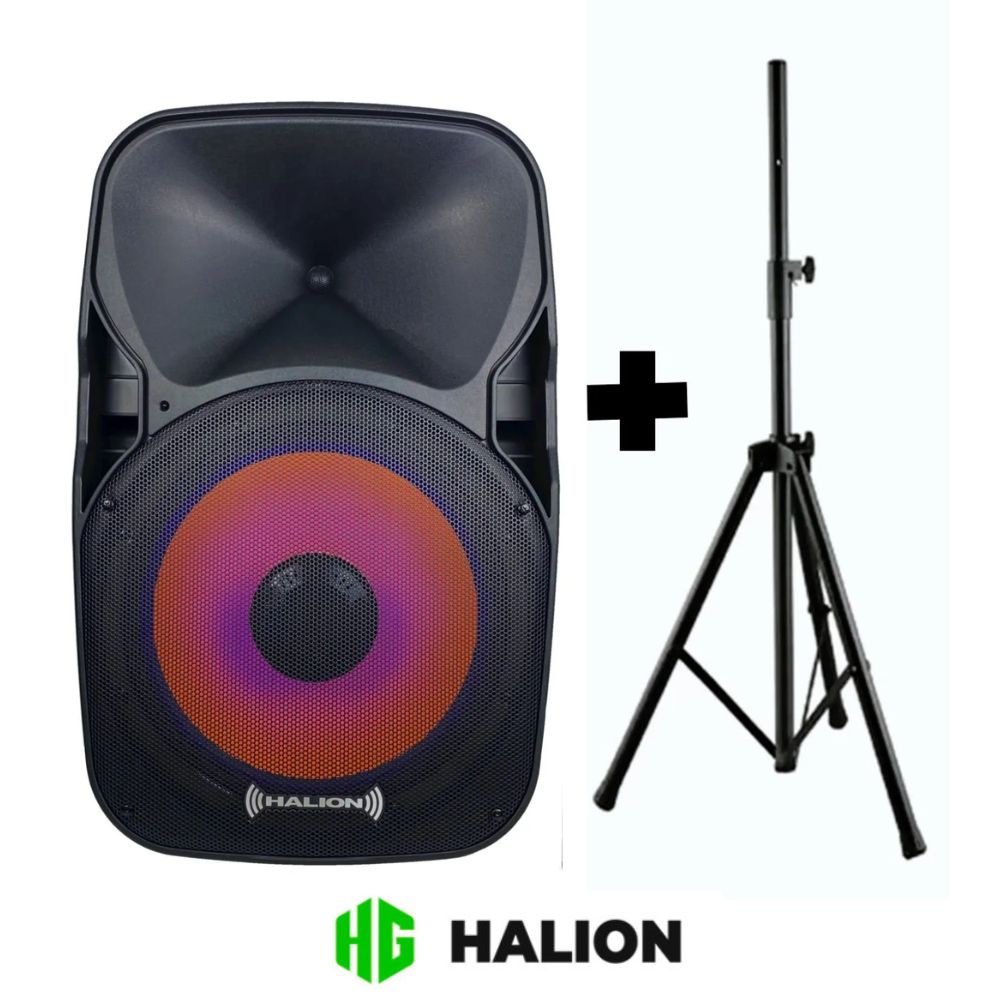 PROMO PARLANTE PORTATIL HALION RHA 15EB 800W PMPO + SOPORTE - 1